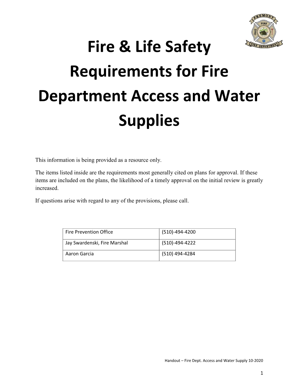 Requirements for Fire Department Access and Water Supplies