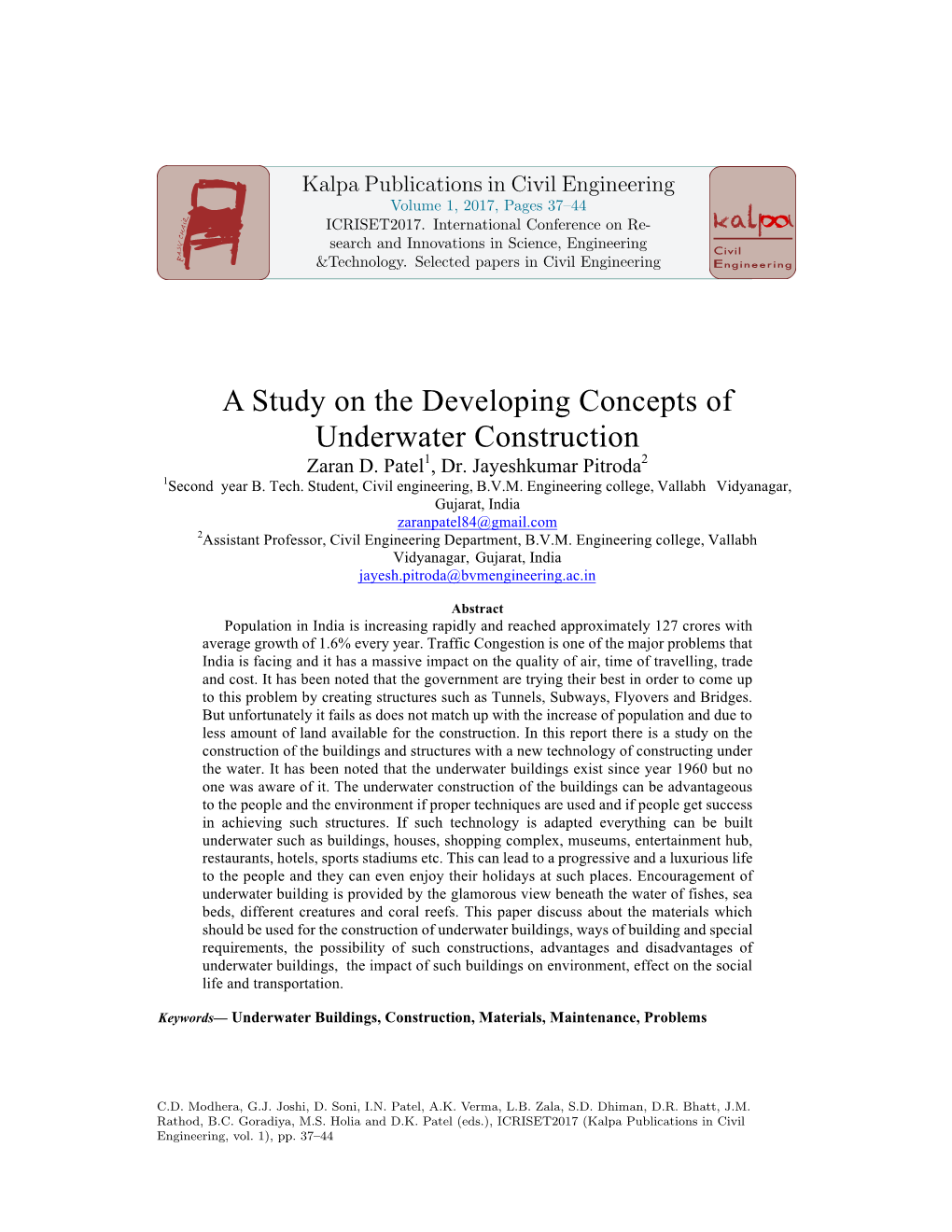 A Study on the Developing Concepts of Underwater Construction Zaran D