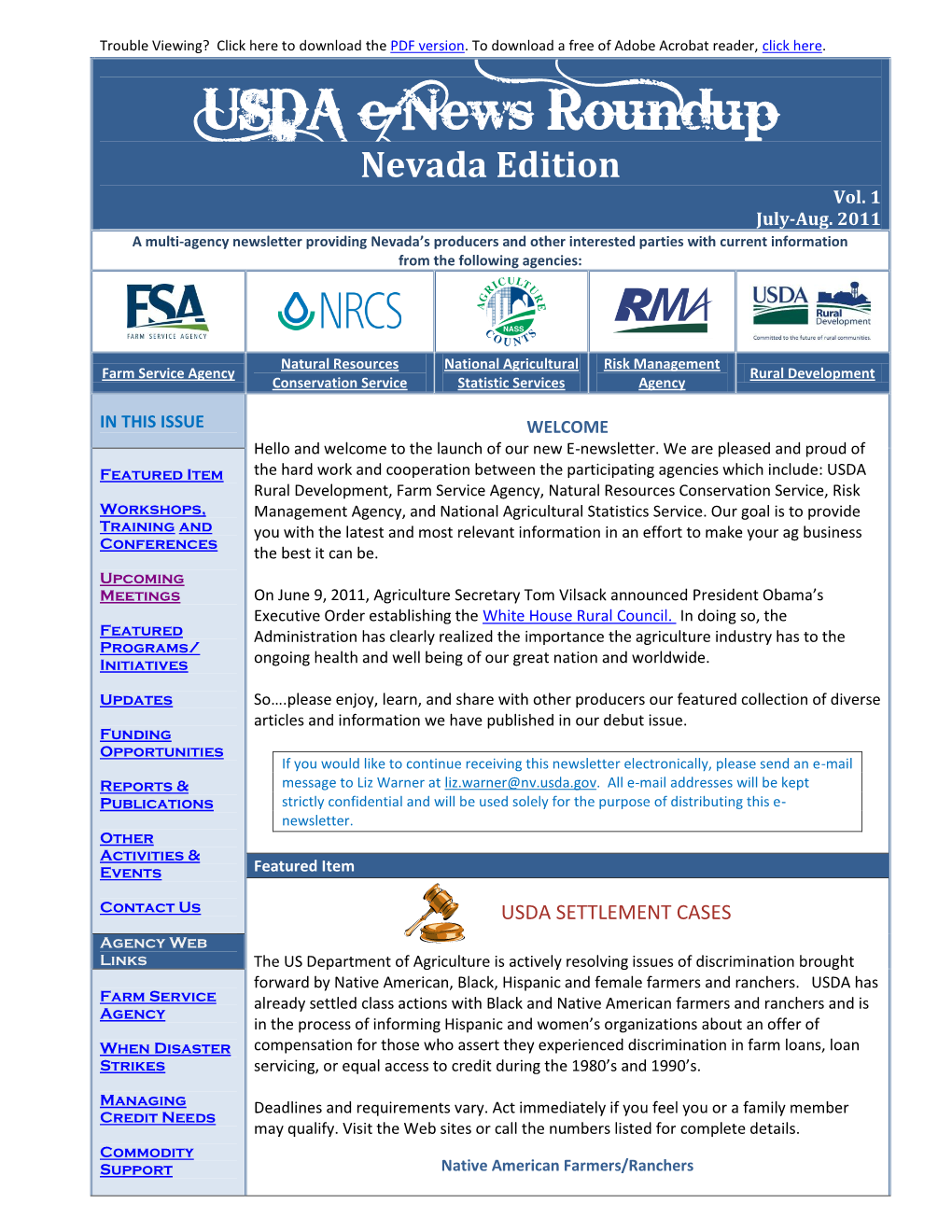 USDA E-News Roundup Nevada Edition Vol