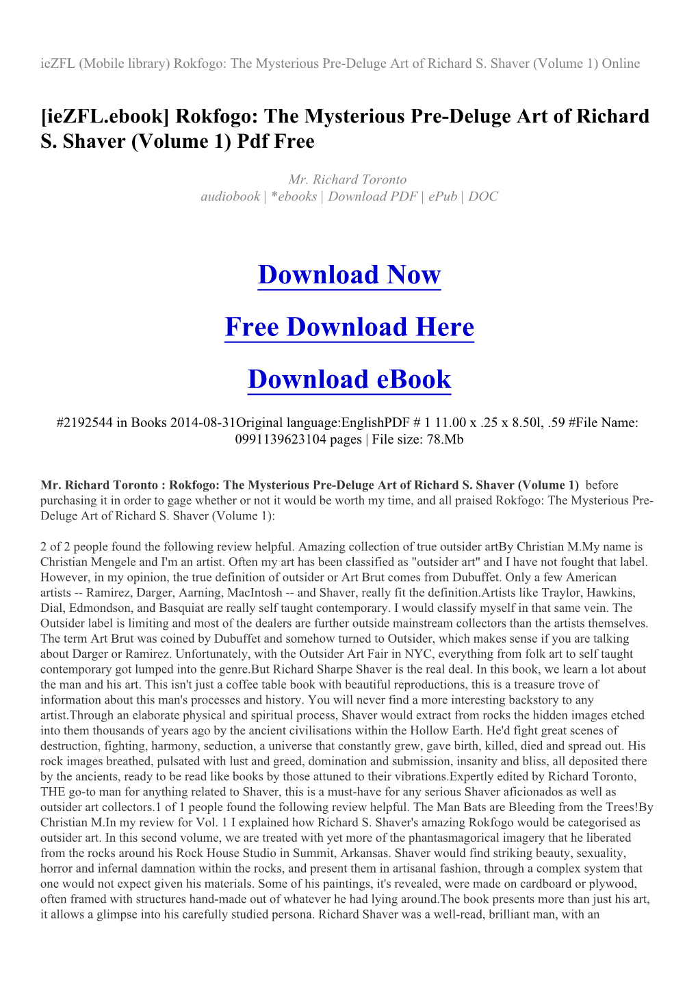 Rokfogo: the Mysterious Pre-Deluge Art of Richard S. Shaver (Volume 1) Online