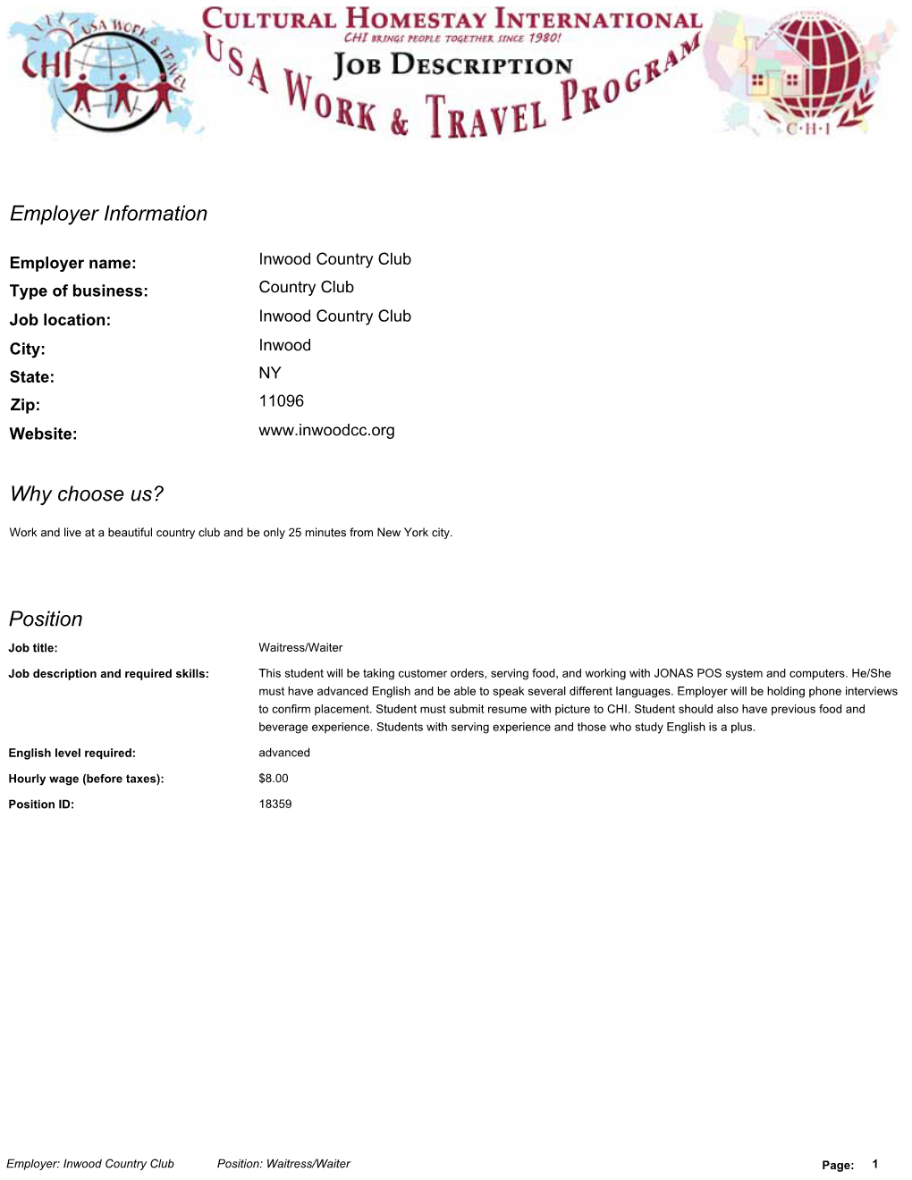 Position Why Choose Us? Employer Information