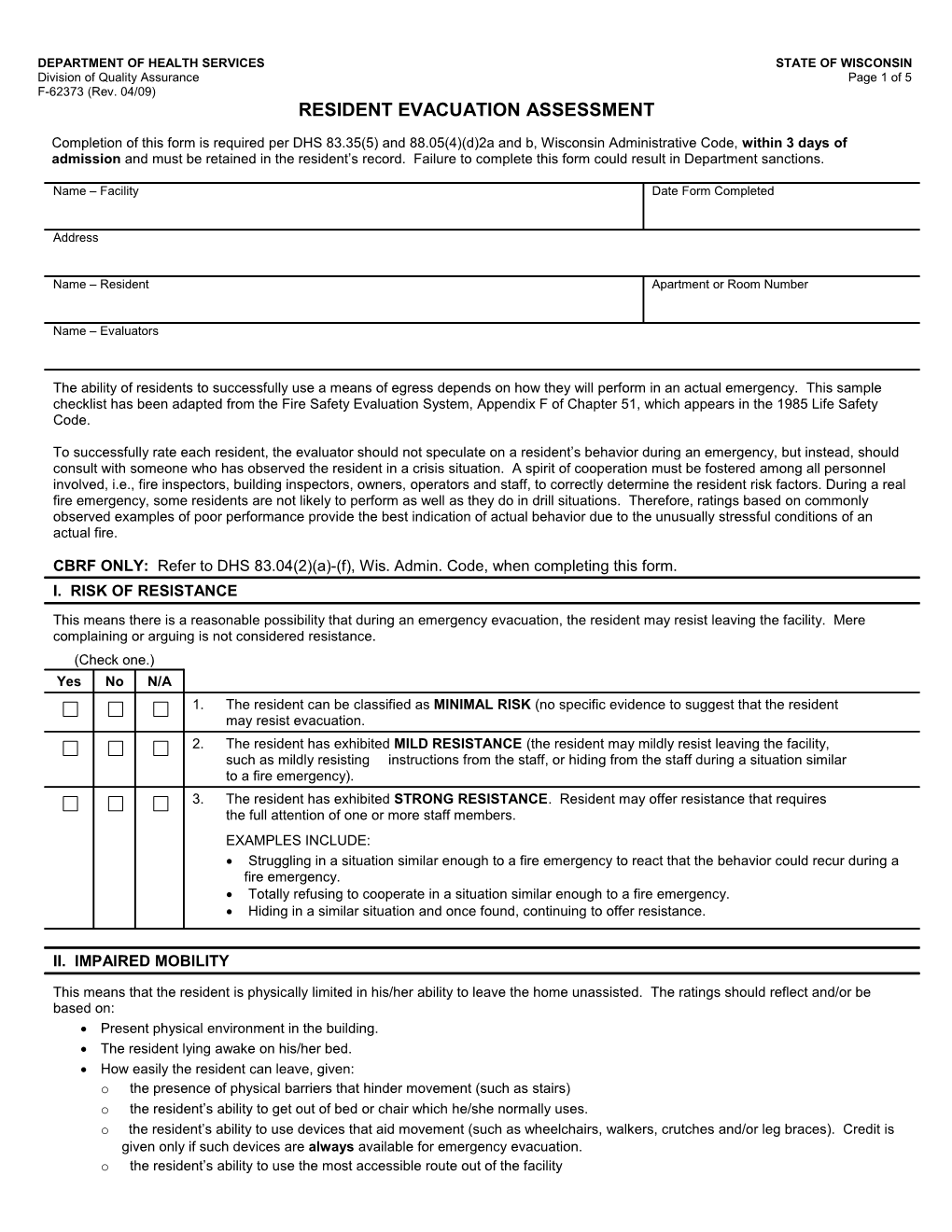 Resident Evacuation Assessment, F-62373