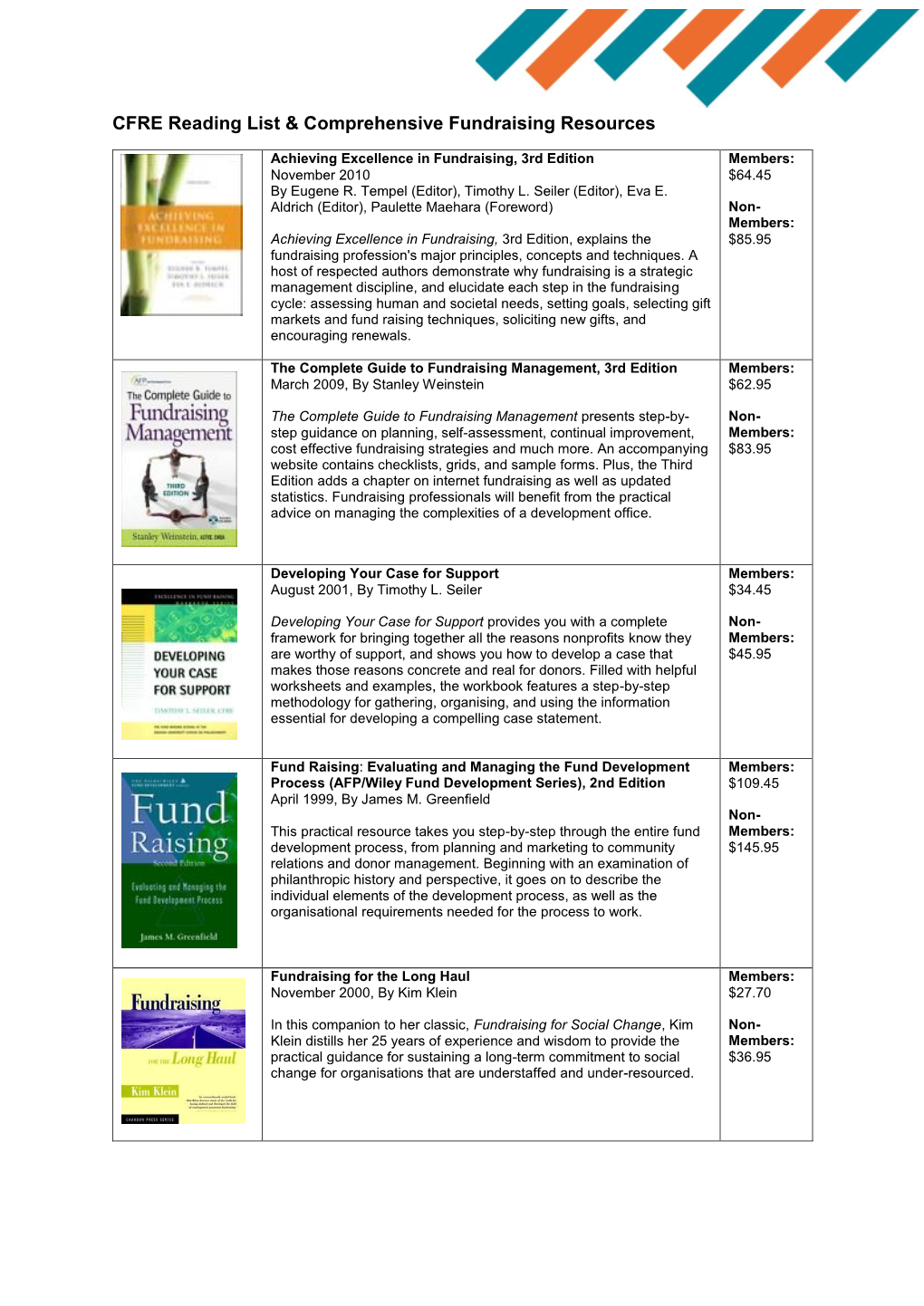 CFRE Reading List & Comprehensive Fundraising Resources