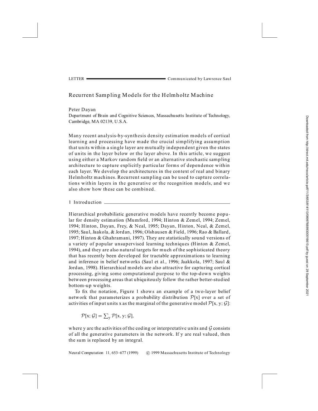 Recurrent Sampling Models for the Helmholtz Machine