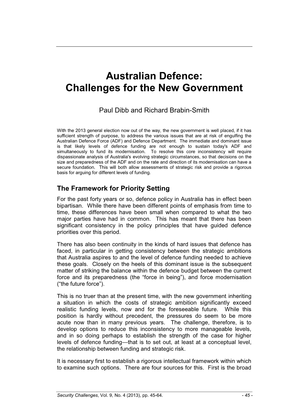 Australian Defence: Challenges for the New Government