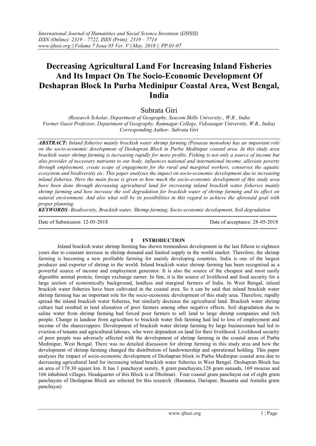 Decreasing Agricultural Land for Increasing Inland Fisheries and Its