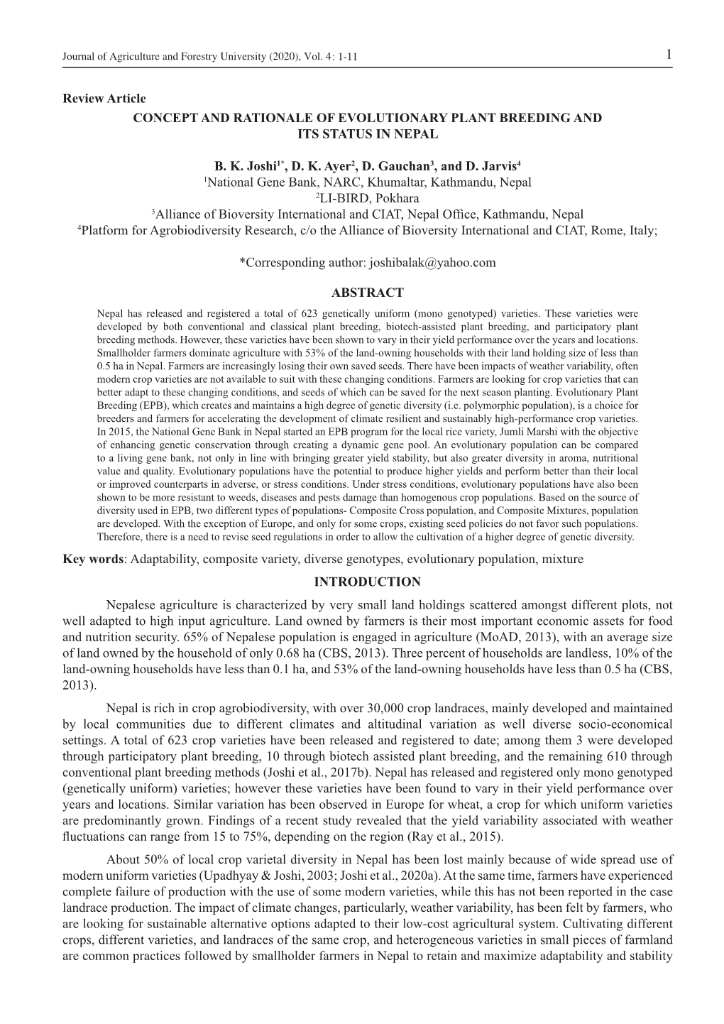 Concept and Rationale of Evolutionary Plant Breeding and Its Status in Nepal