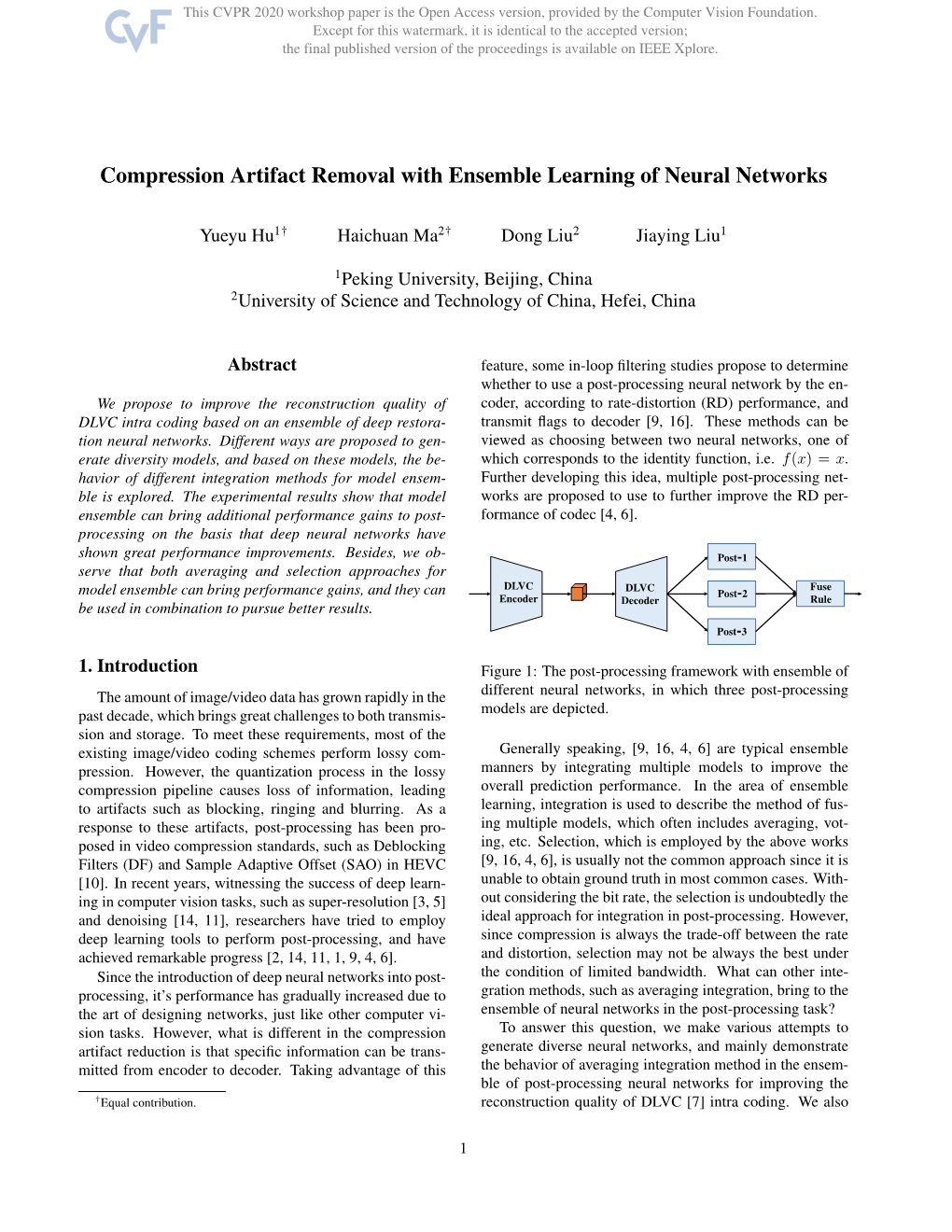 Compression Artifact Removal with Ensemble Learning of Neural Networks