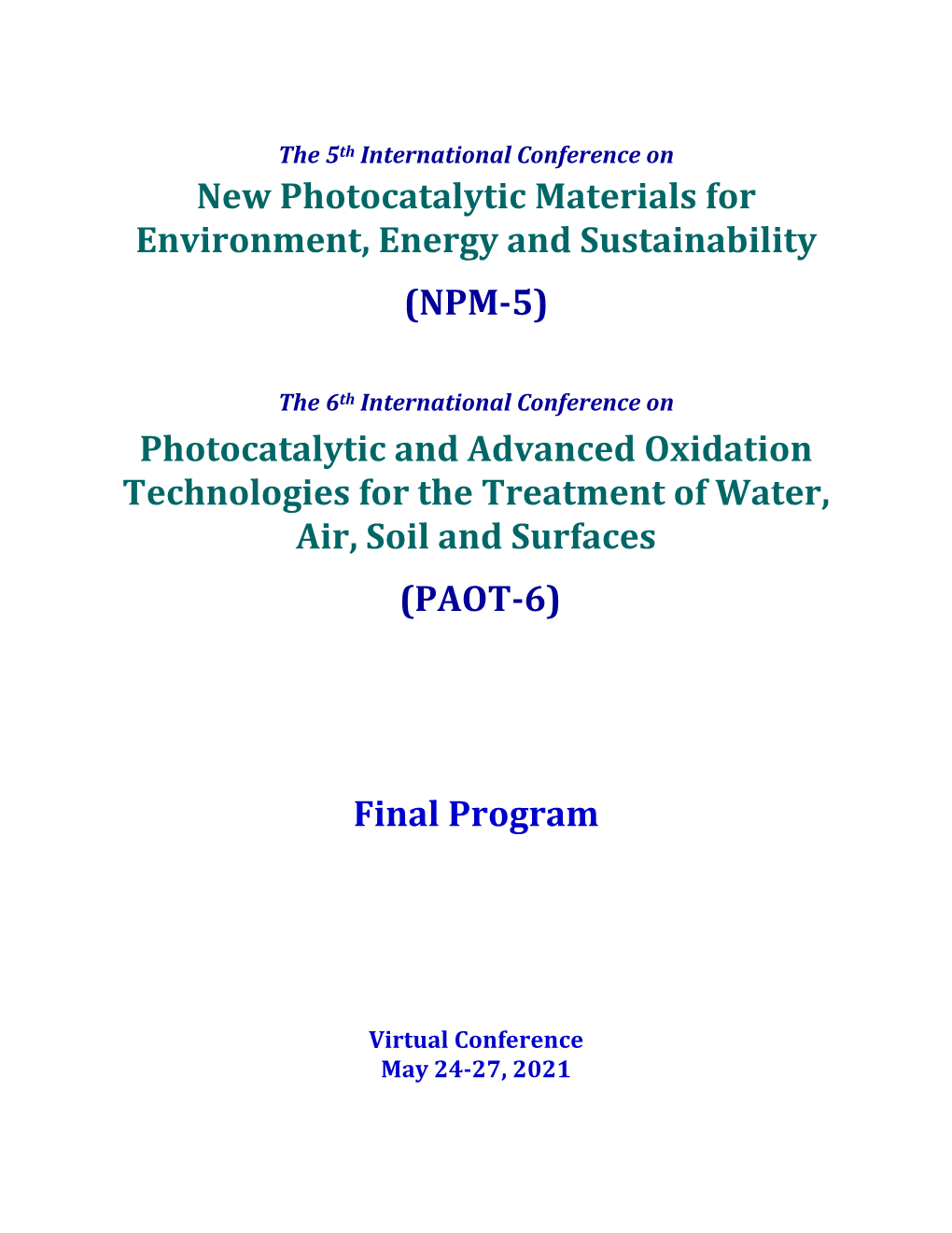 (NPM-5) Photocatalytic and Advanced Oxidation Technologi