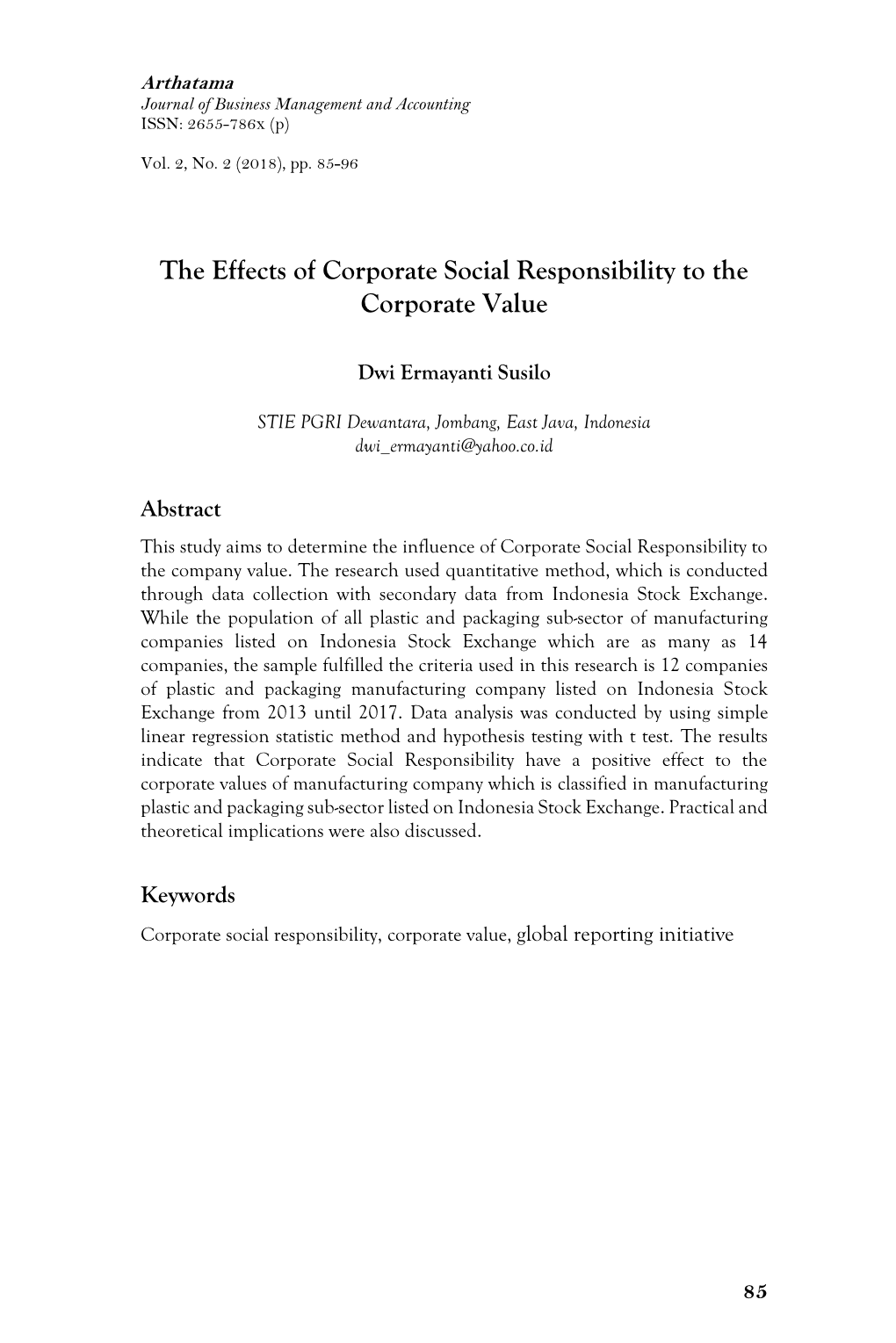 The Effects of Corporate Social Responsibility to the Corporate Value