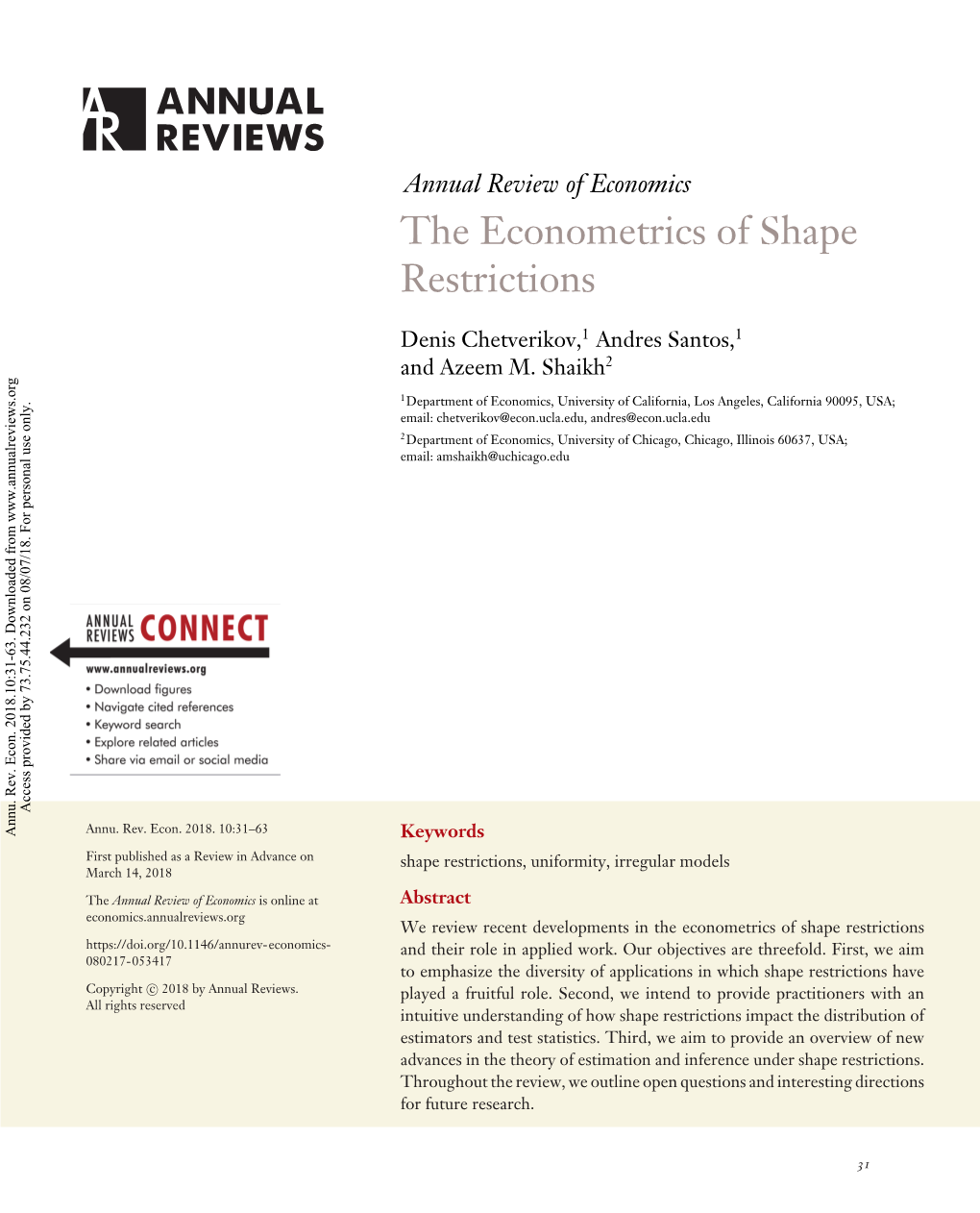 The Econometrics of Shape Restrictions