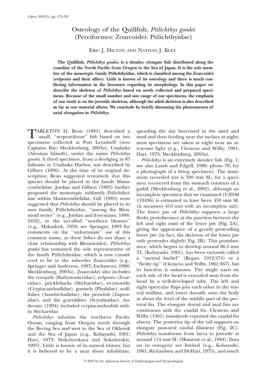 Osteology of the Quillfish, Ptilichthys Goodei