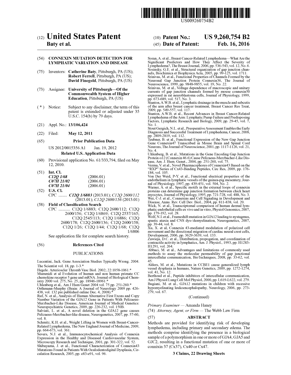(12) United States Patent (10) Patent No.: US 9.260,754 B2 Baty Et Al