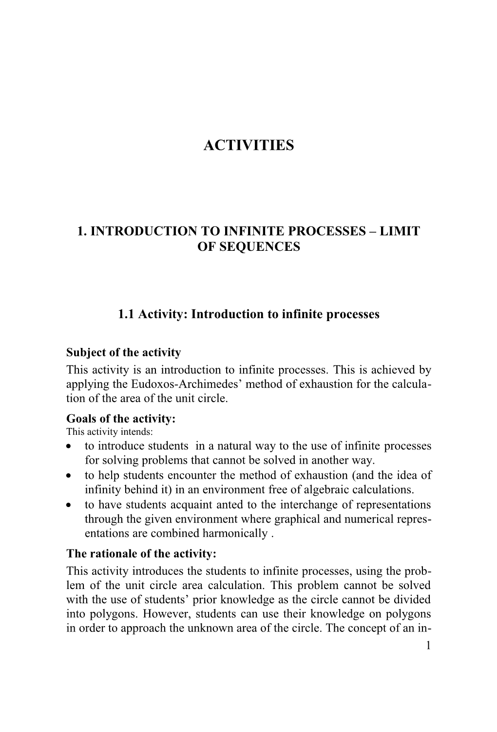 1. INTRODUCTION to INFINITE Processes LIMIT of SEQUENCES