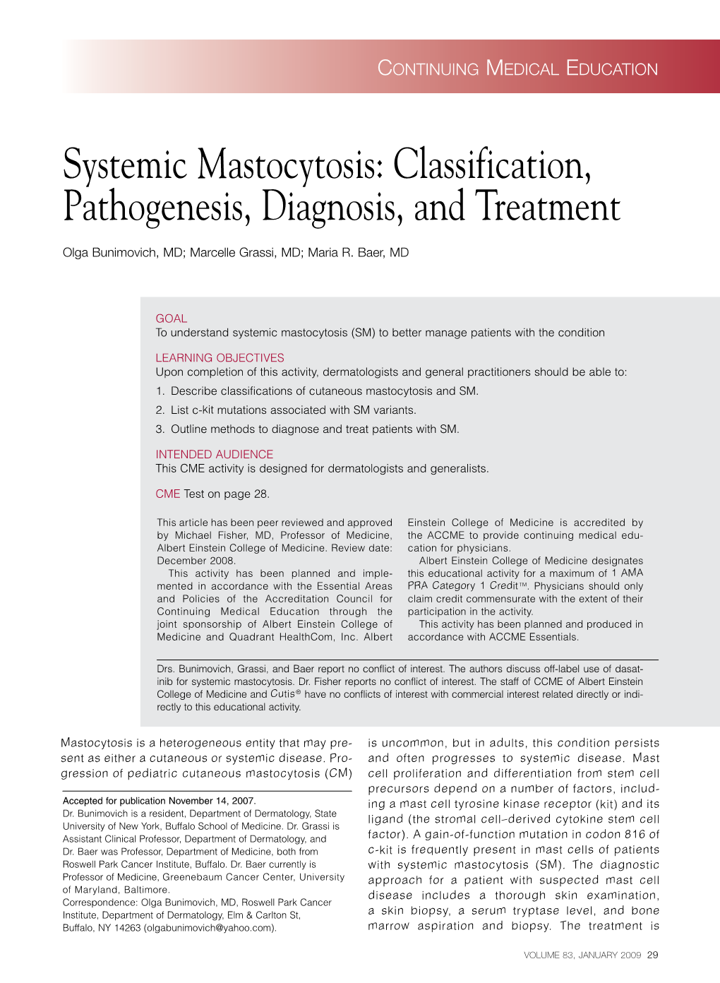 Systemic Mastocytosis: Classification, Pathogenesis, Diagnosis, and Treatment