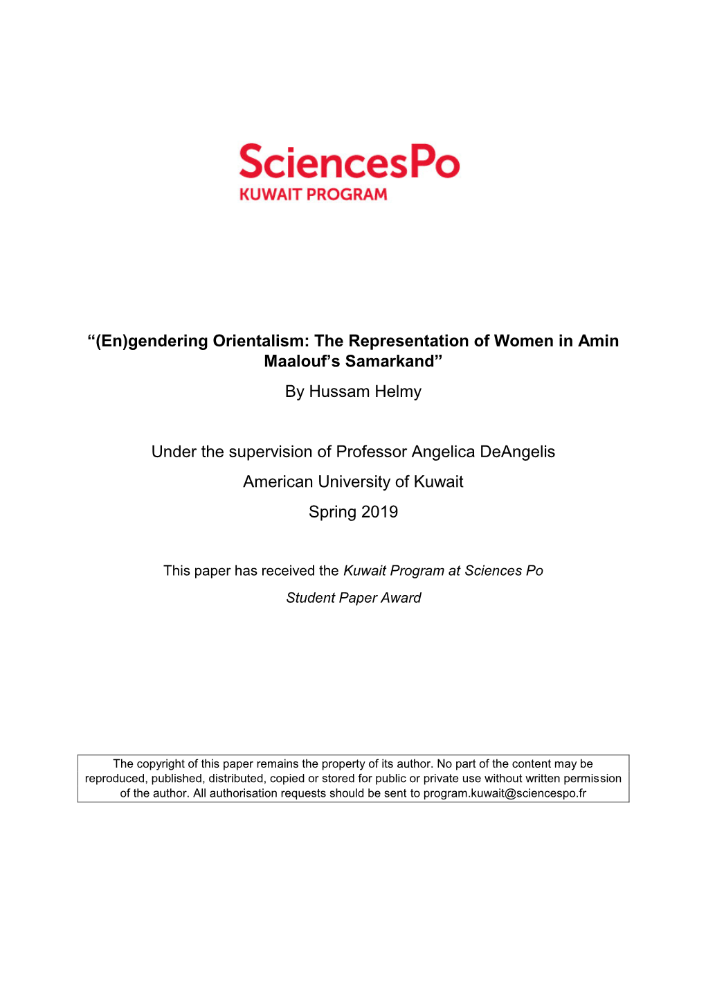 “(En)Gendering Orientalism: the Representation of Women in Amin Maalouf’S Samarkand” by Hussam Helmy