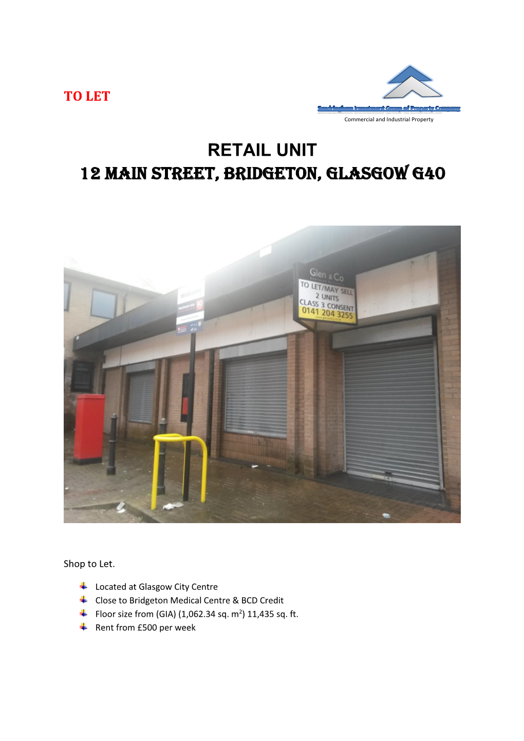Retail Unit 12 Main Street, Bridgeton, Glasgow G40
