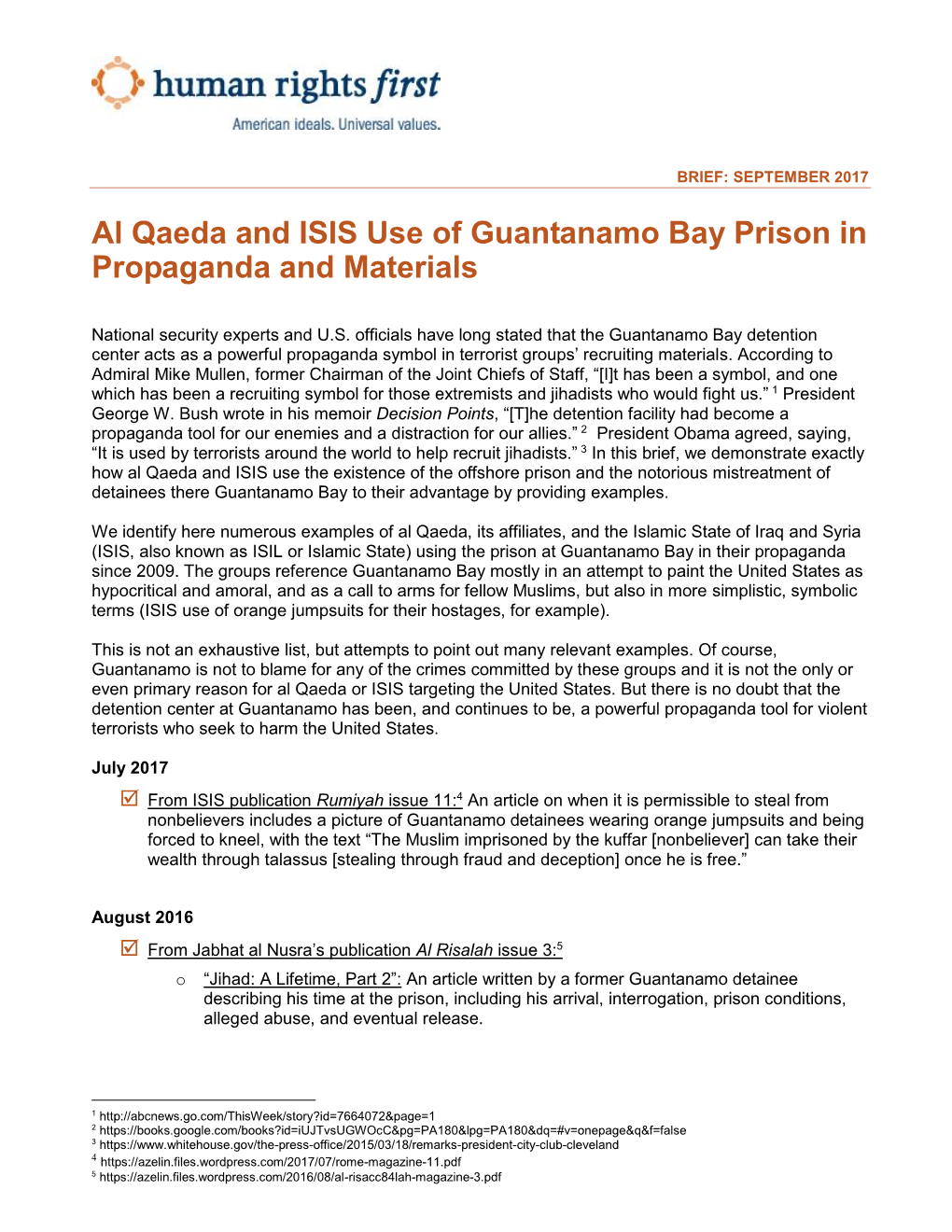 Al Qaeda and ISIS Use of Guantanamo Bay Prison in Propaganda and Materials