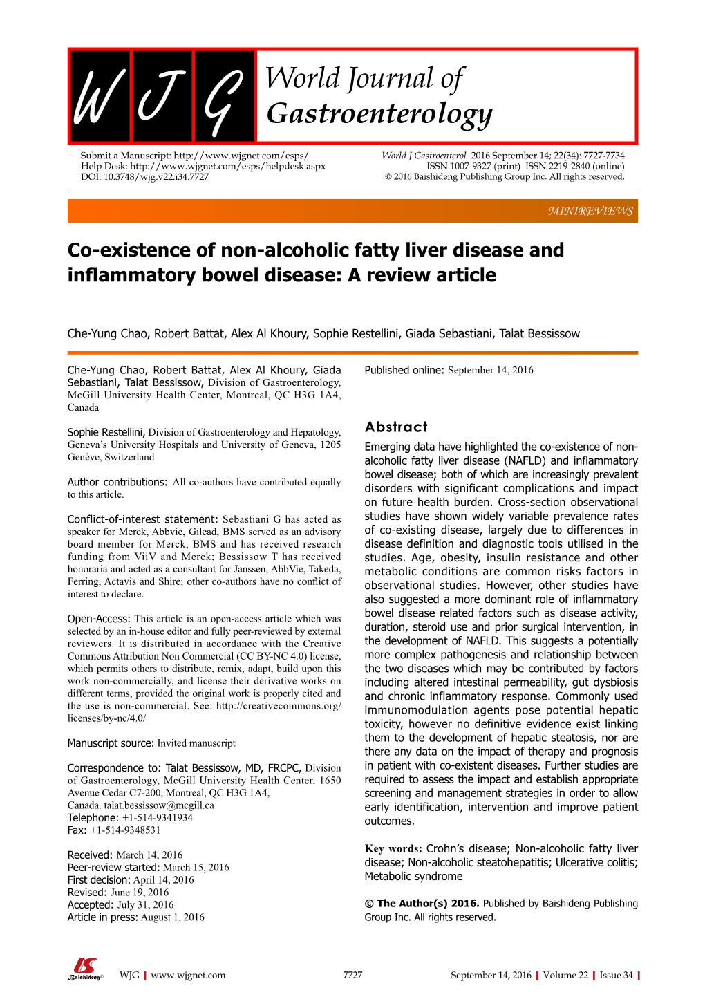 Co-Existence of Non-Alcoholic Fatty Liver Disease and Inflammatory Bowel Disease:A Review Article