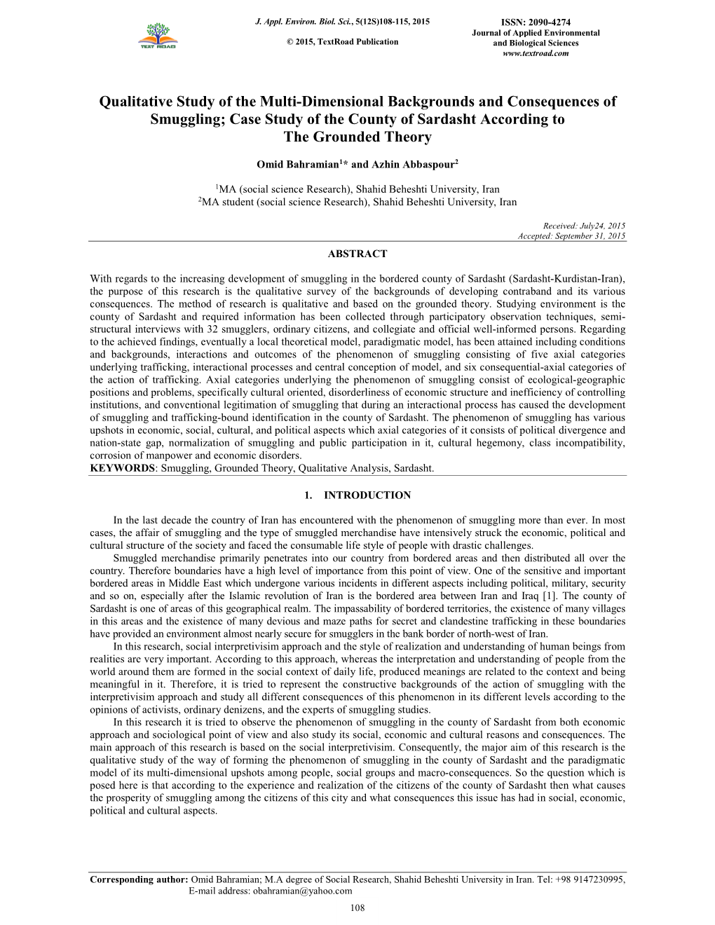 Qualitative Study of the Multi-Dimensional Backgrounds and Consequences of Smuggling; Case Study of the County of Sardasht According to the Grounded Theory