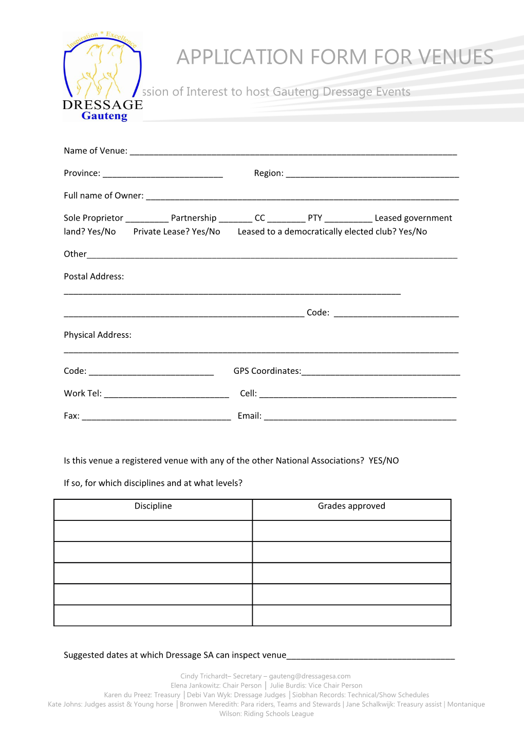 Application Form for Venues