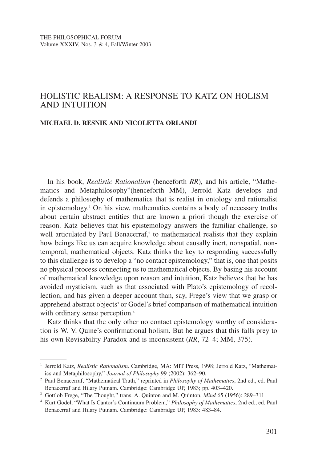 Holistic Realism: a Response to Katz on Holism and Intuition