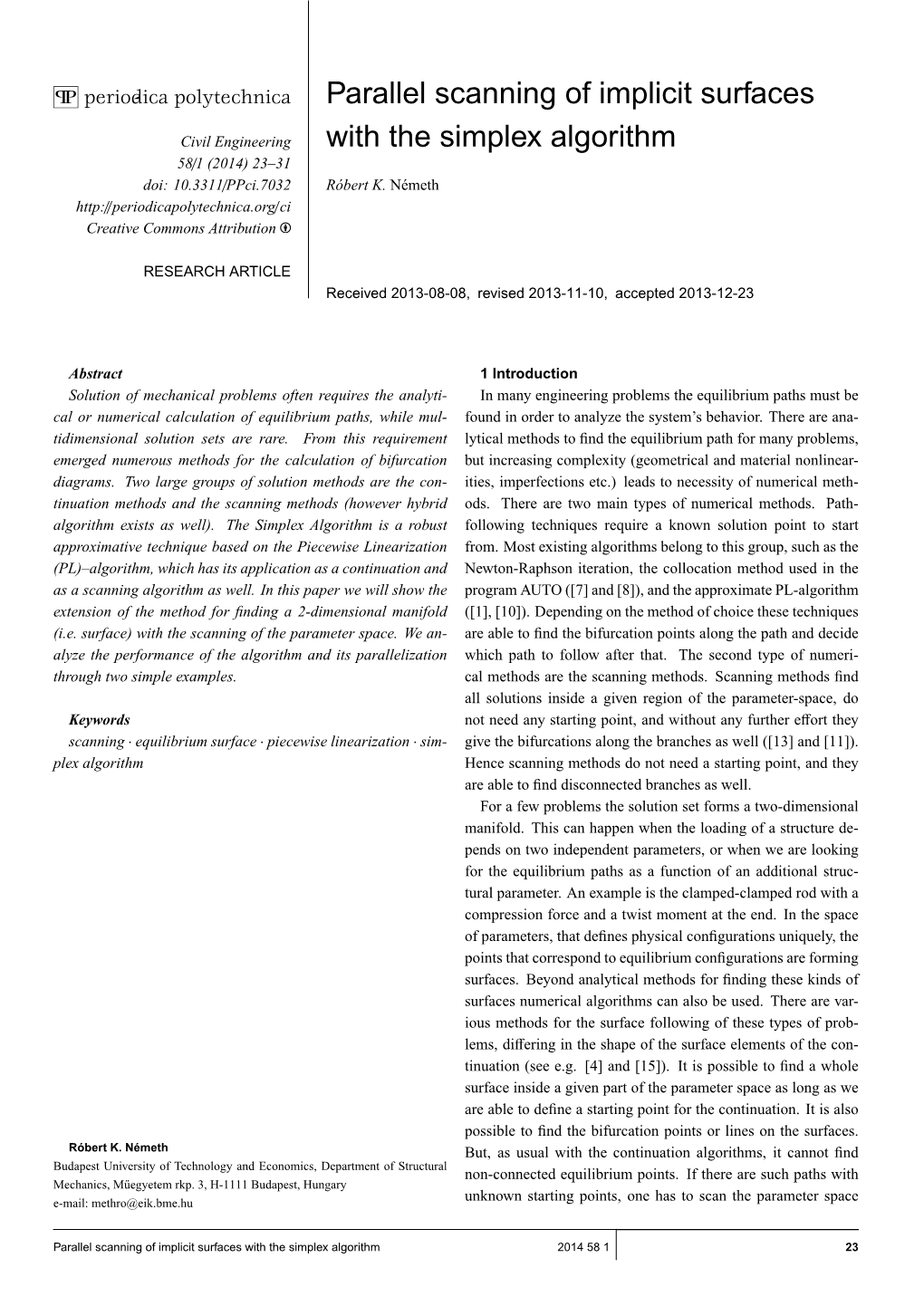 Parallel Scanning of Implicit Surfaces with the Simplex Algorithm 2014 58 1 23 for Solutions