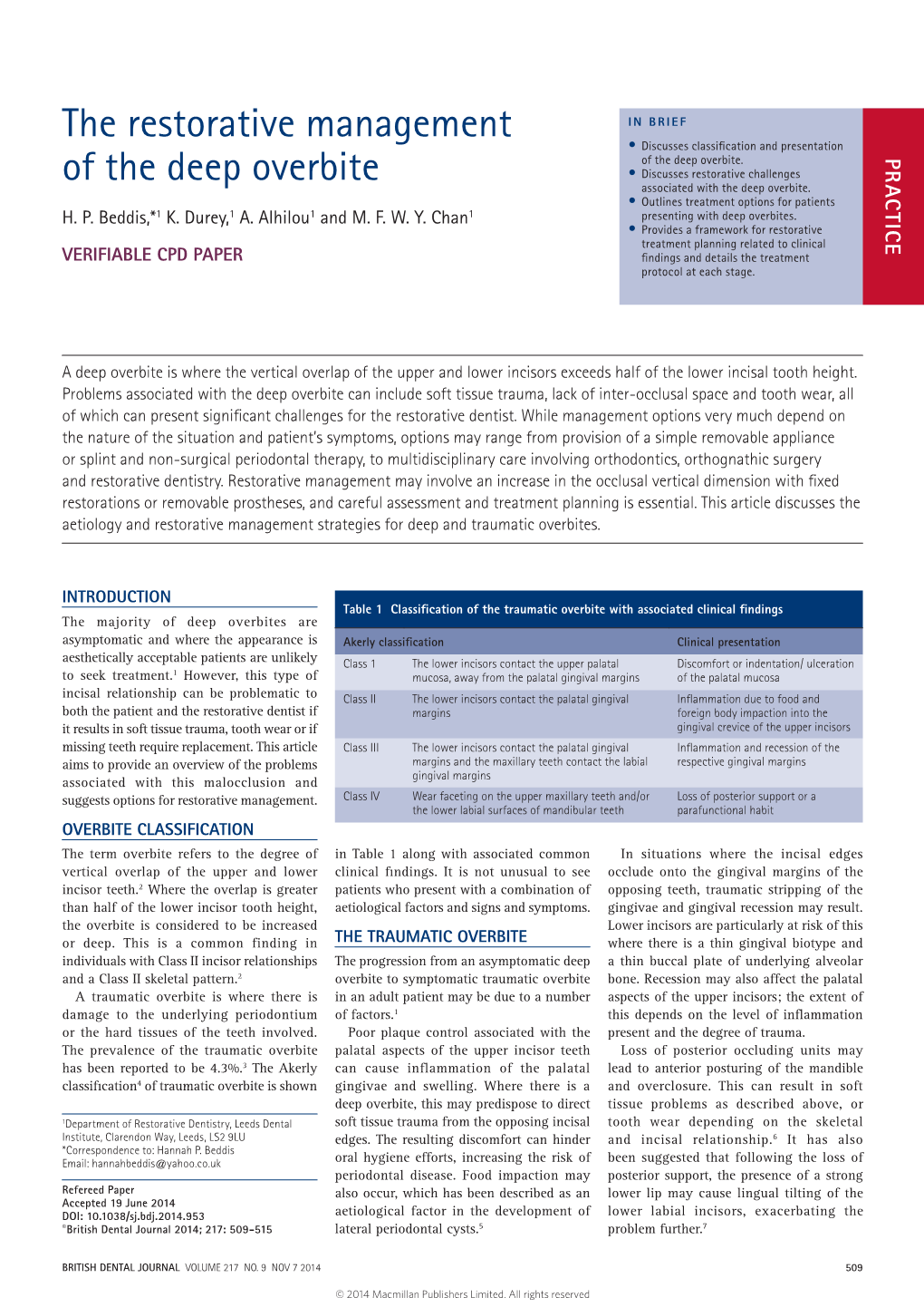 The Restorative Management of the Deep Overbite