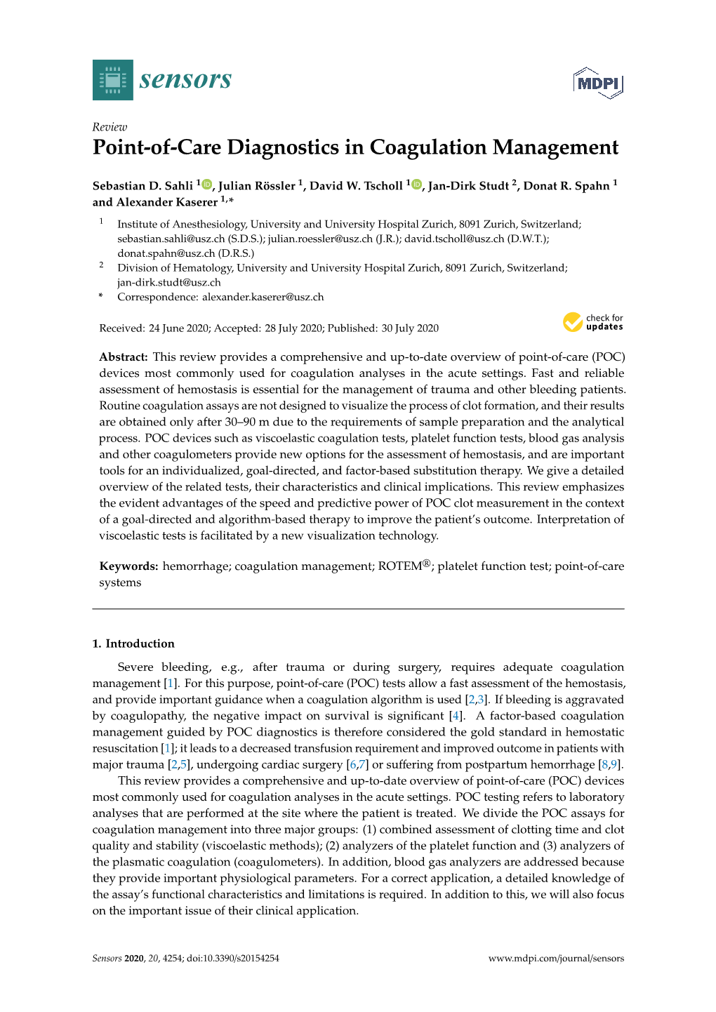 Point-Of-Care Diagnostics in Coagulation Management