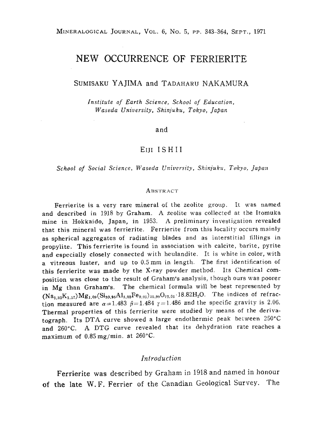 MINERALOGICAL JOURNAL, VOL. 6, No. 5, Pp. 343-364, SEPT., 1971