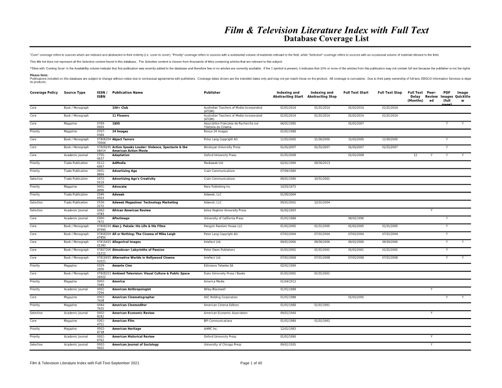 Film & Television Literature Index with Full Text