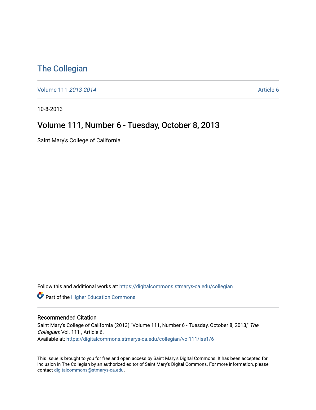 Volume 111, Number 6 - Tuesday, October 8, 2013