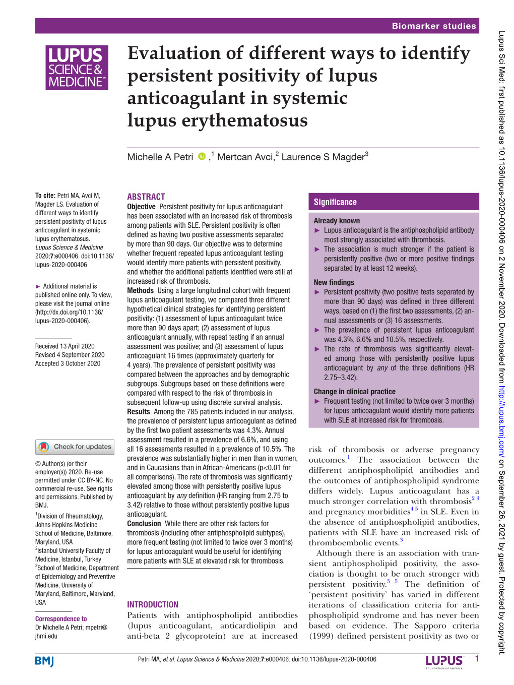 Evaluation of Different Ways to Identify Persistent Positivity of Lupus Anticoagulant in Systemic Lupus Erythematosus