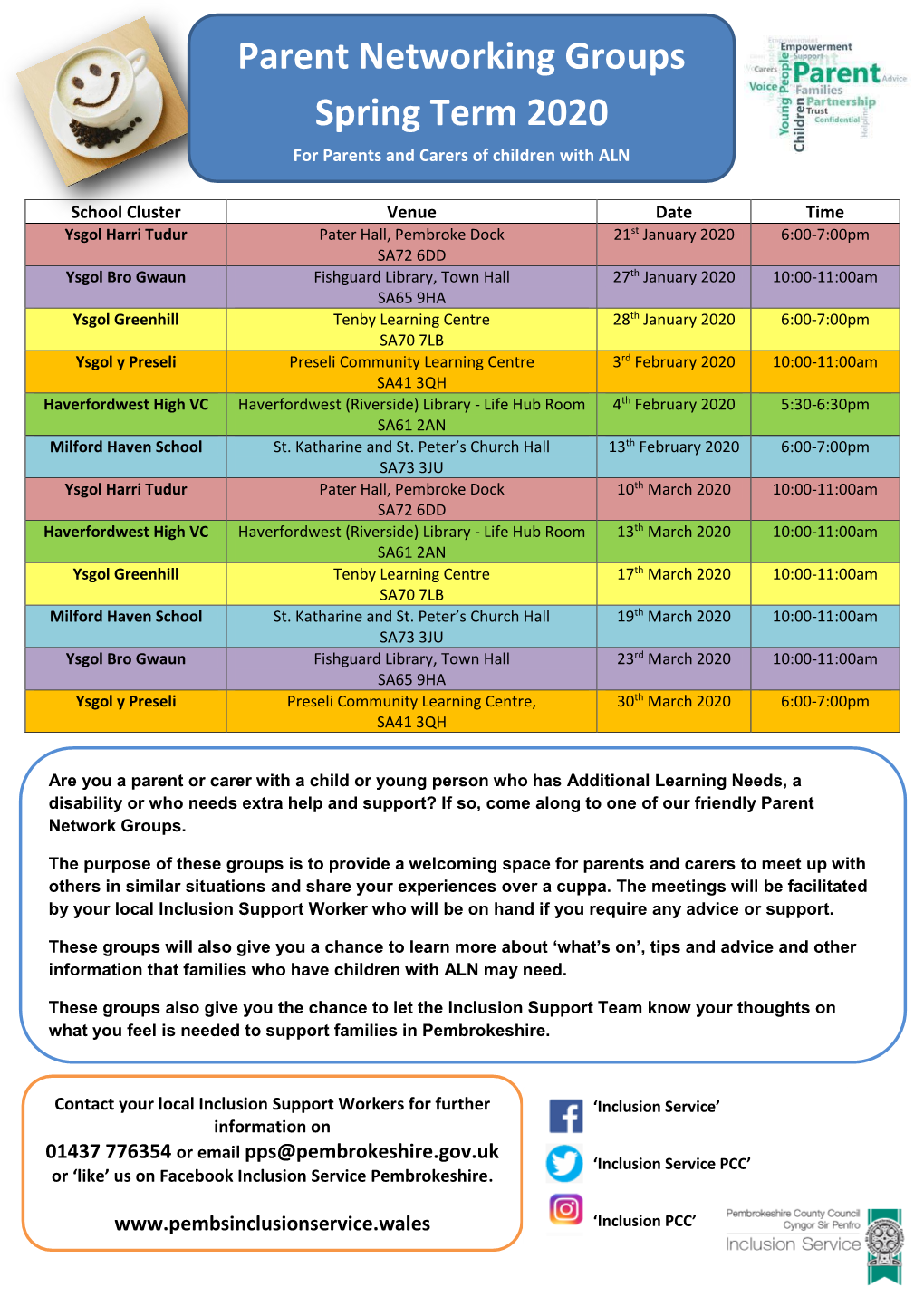 Parent Networking Groups Spring Term 2020