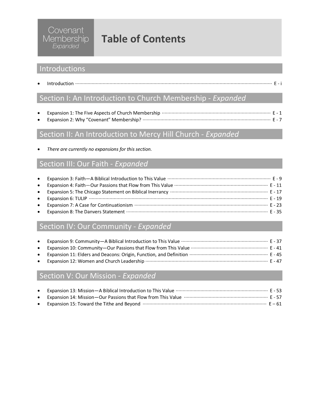 Covenant Membership Expansion Packet