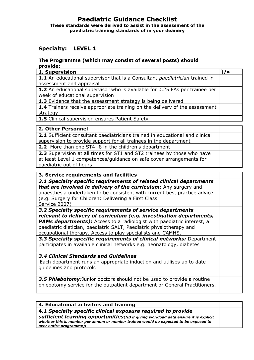 Standards for Speciality Training in Paediatrics s1