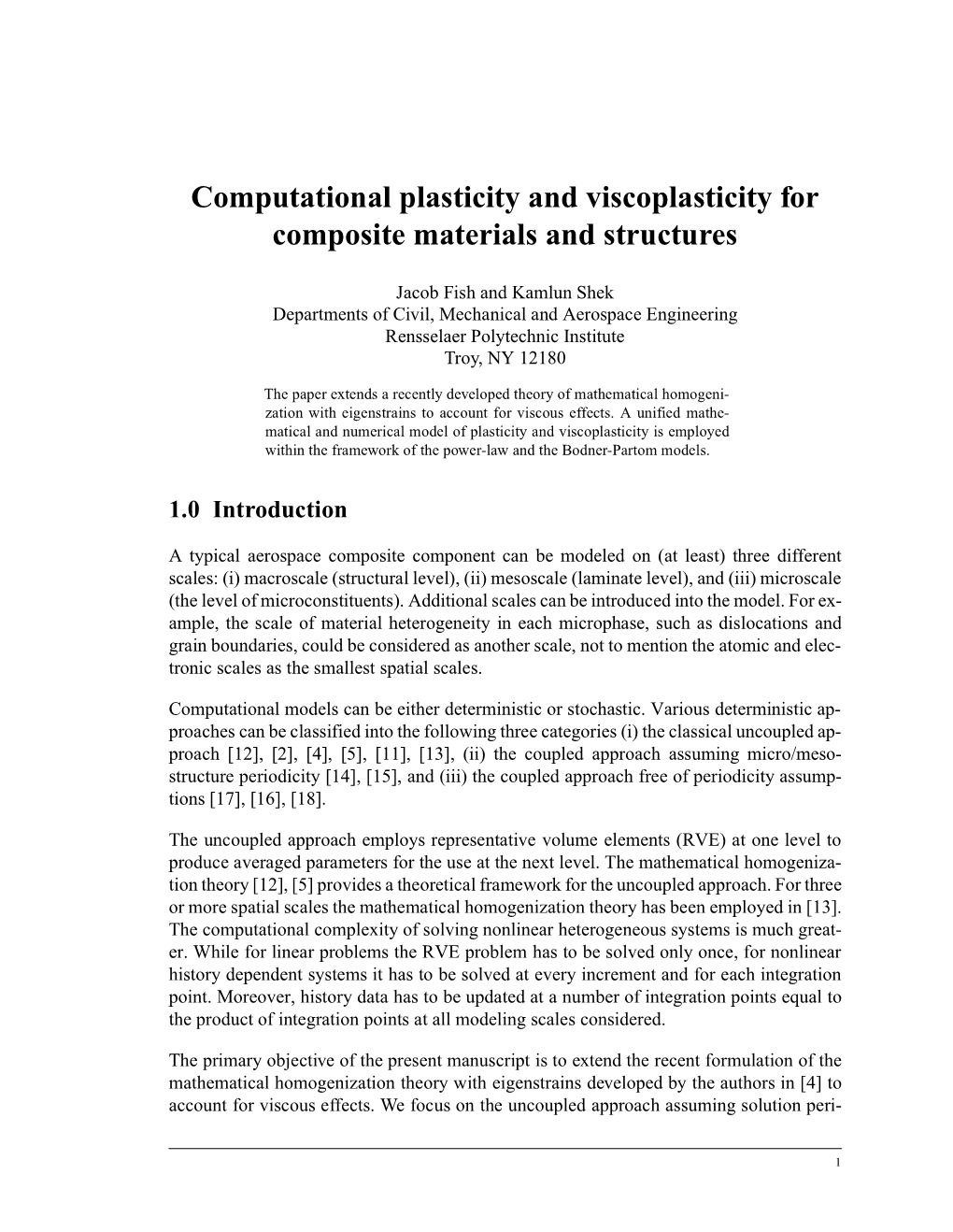 Computational Plasticity and Viscoplasticity for Composite Materials and Structures