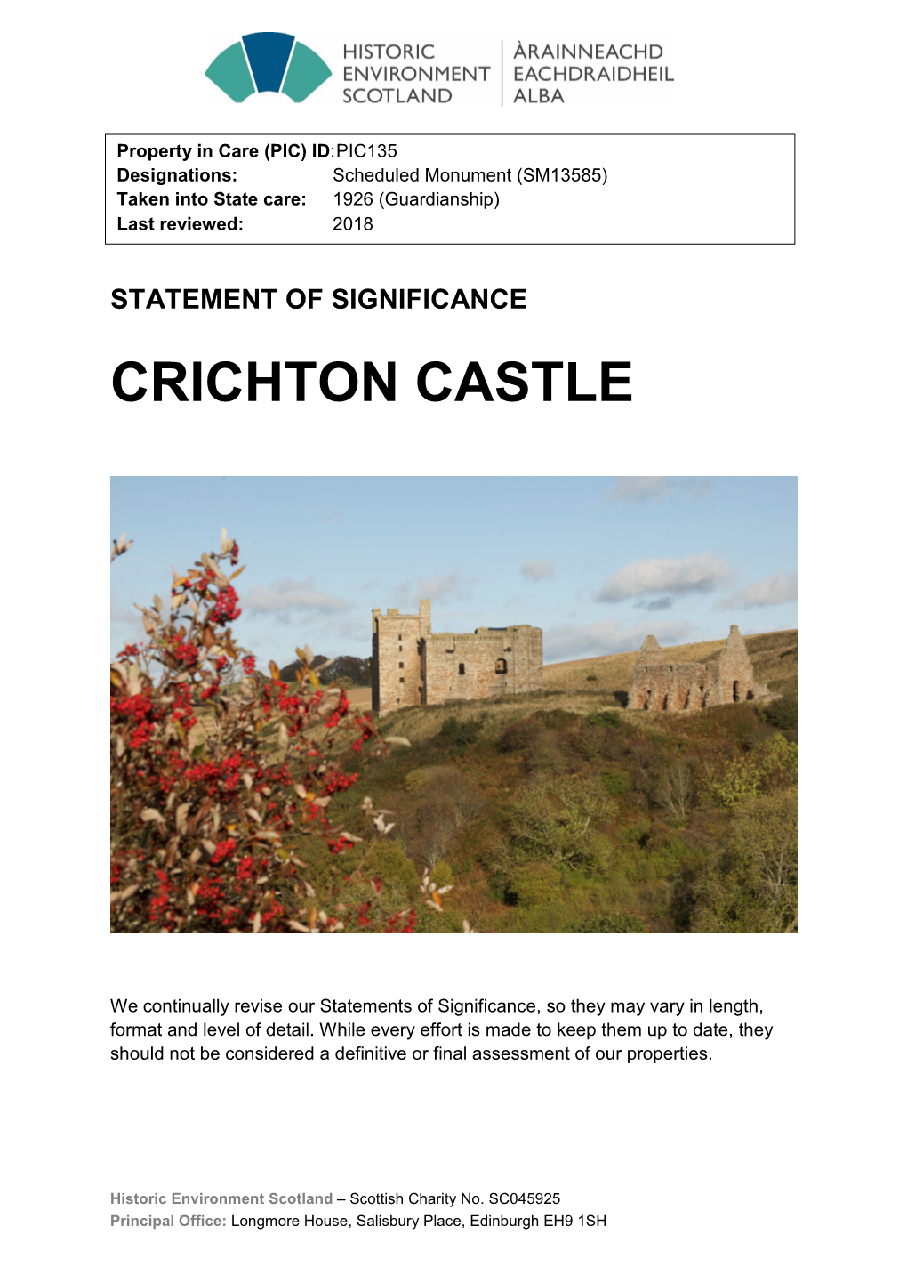 Crichton Castle Statement of Significance