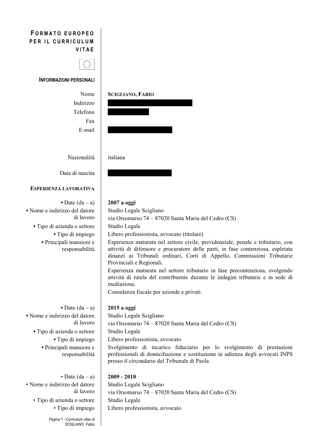 Curriculum Vitae Formato Europeo