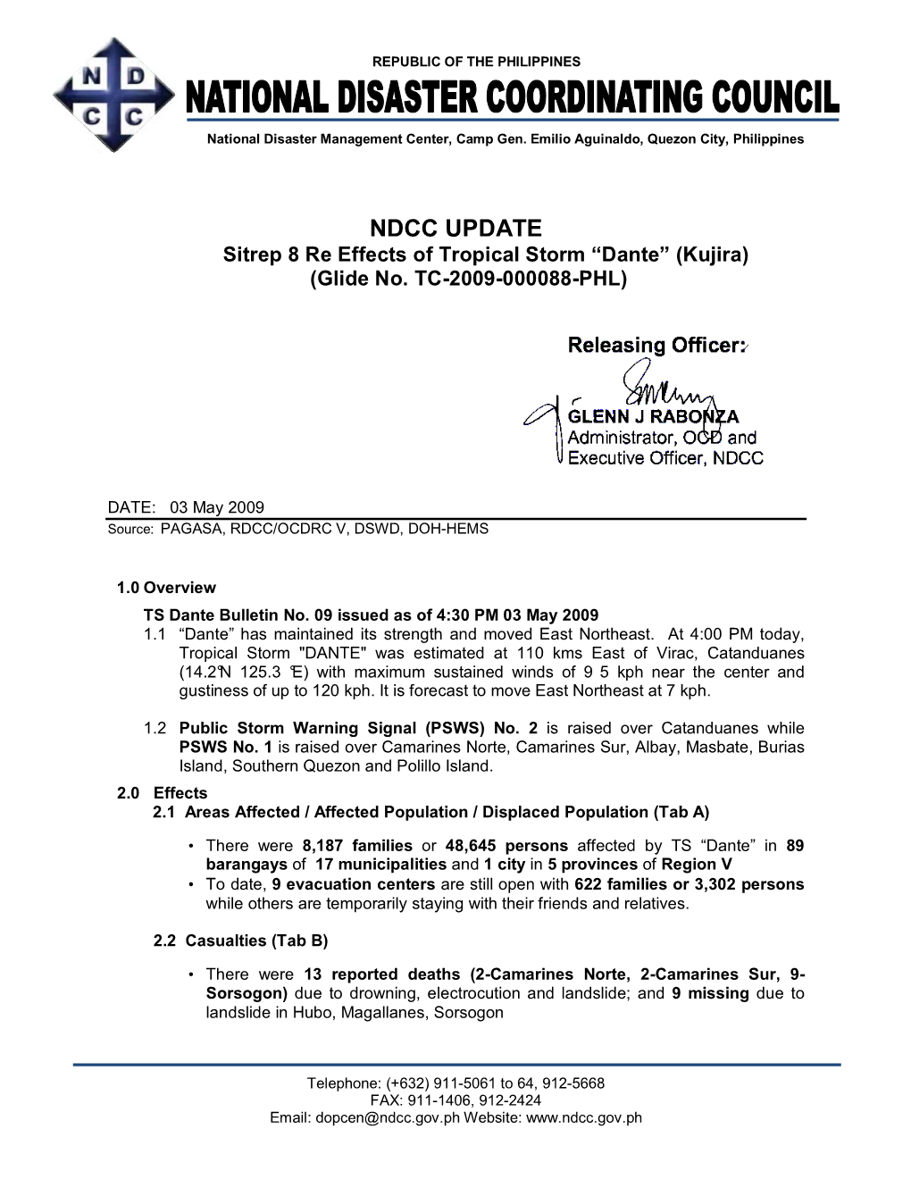 NDCC UPDATE Sitrep 08 Dante