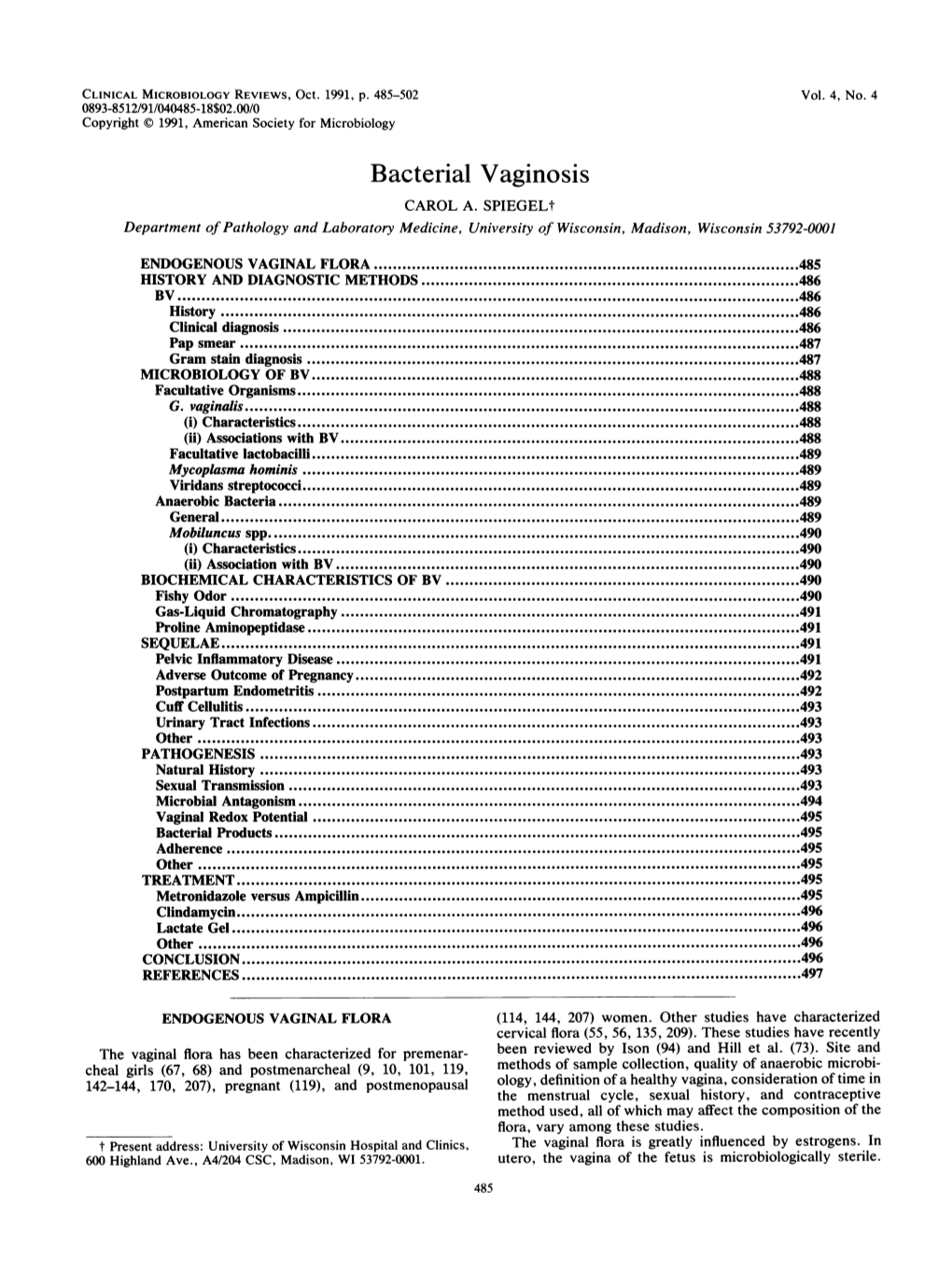 Bacterial Vaginosis CAROL A