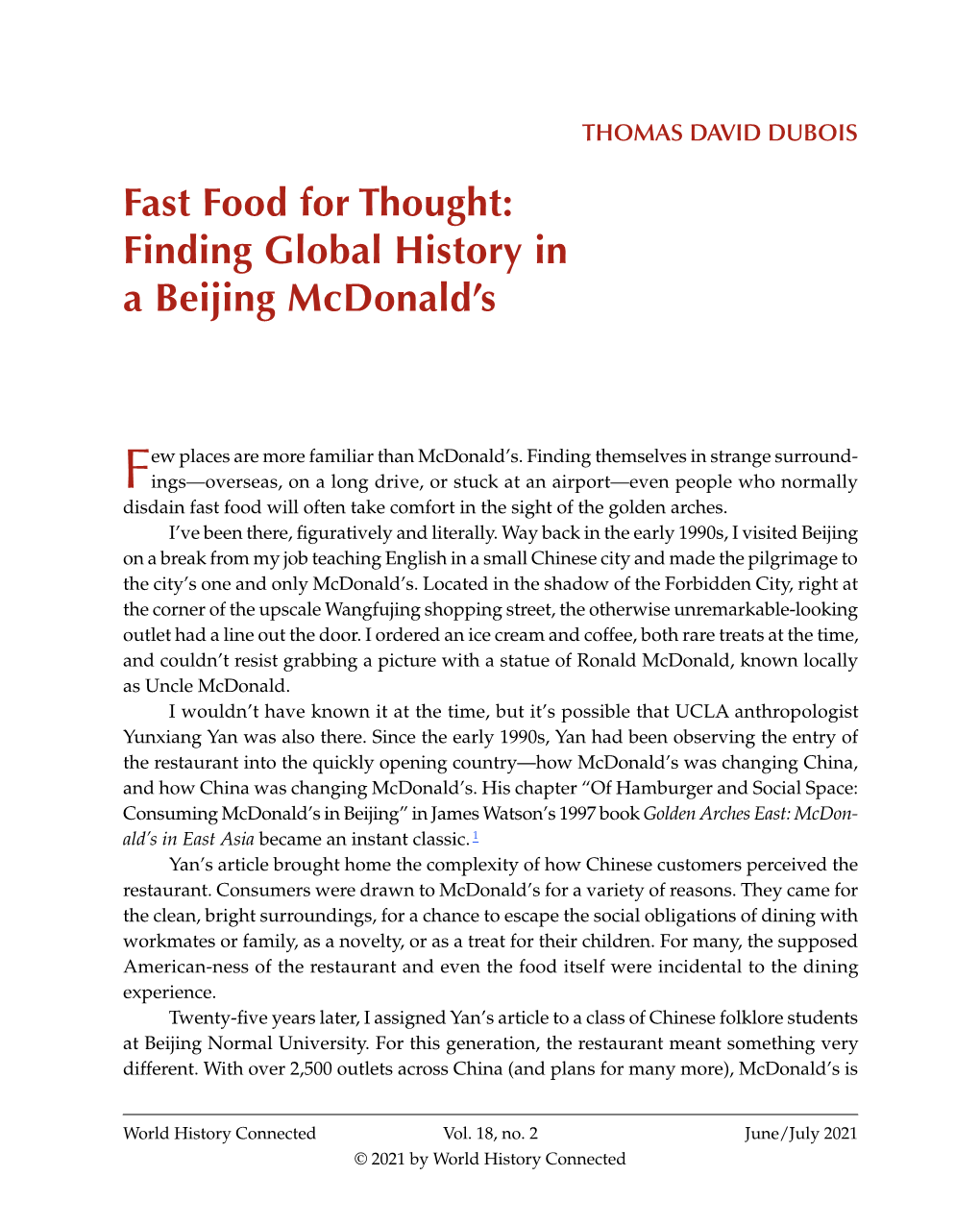 Fast Food for Thought: Finding Global History in a Beijing Mcdonald’S