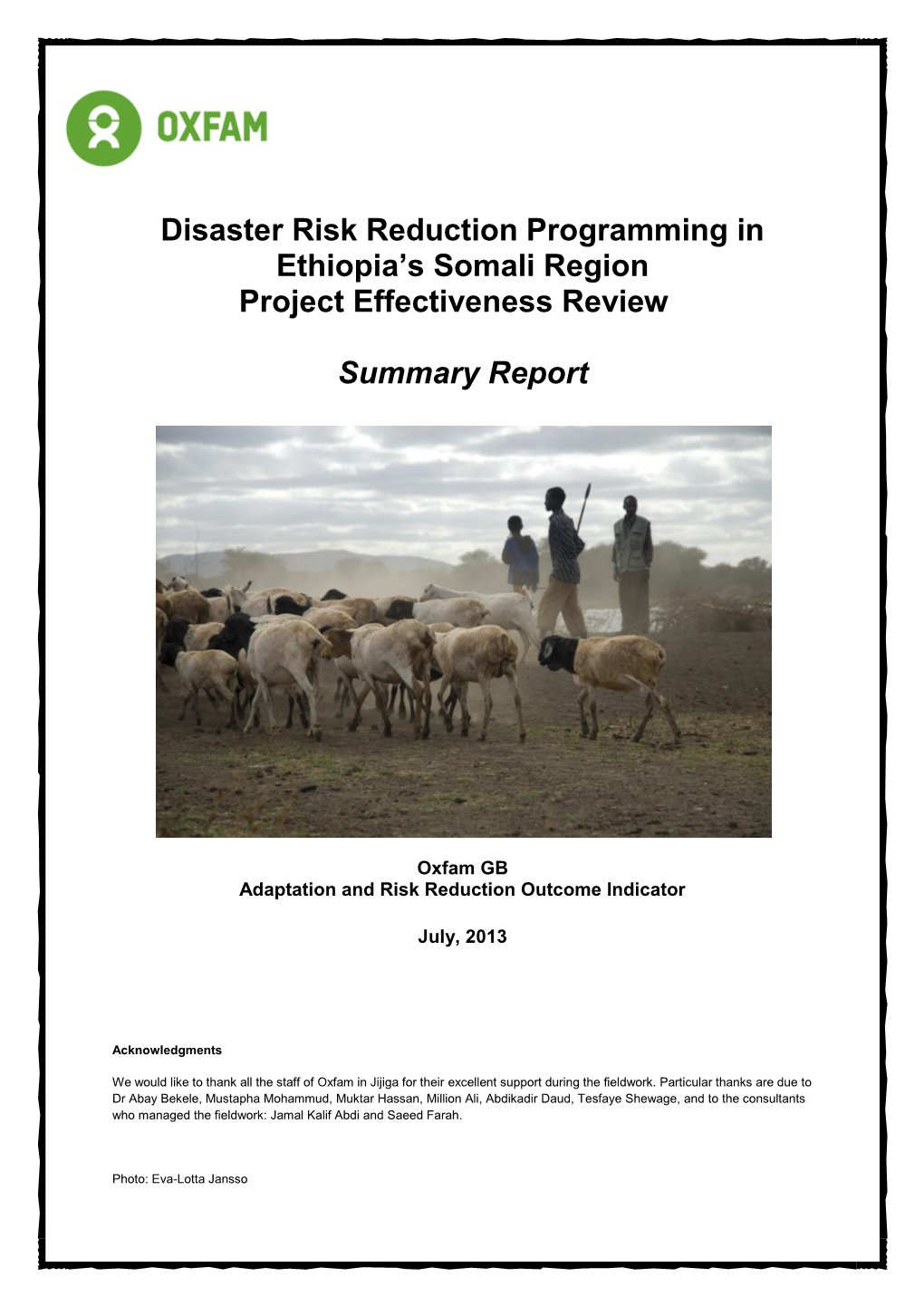 Disaster Risk Reduction Programming in Ethiopia's Somali Region