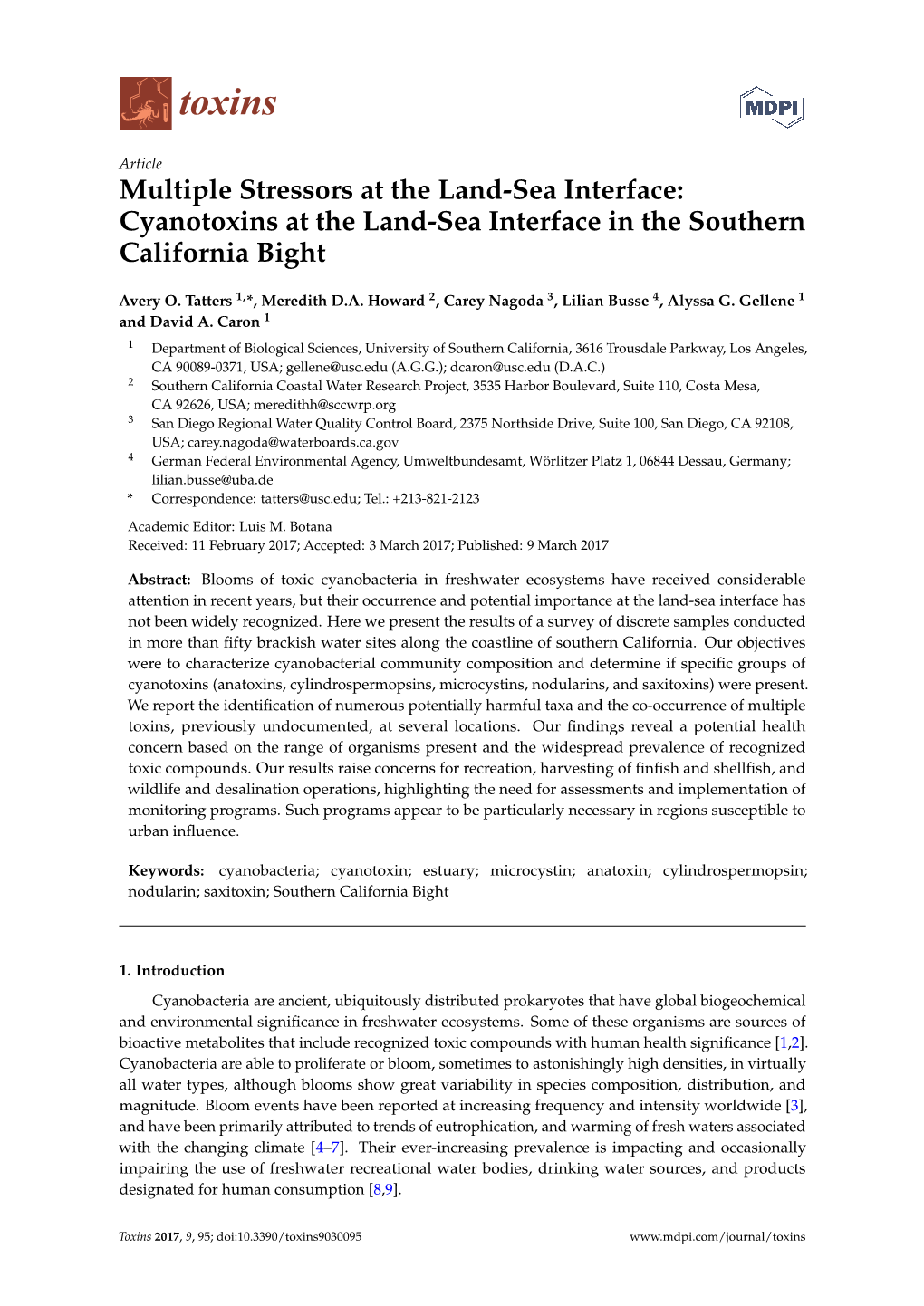 Cyanotoxins at the Land-Sea Interface in the Southern California Bight
