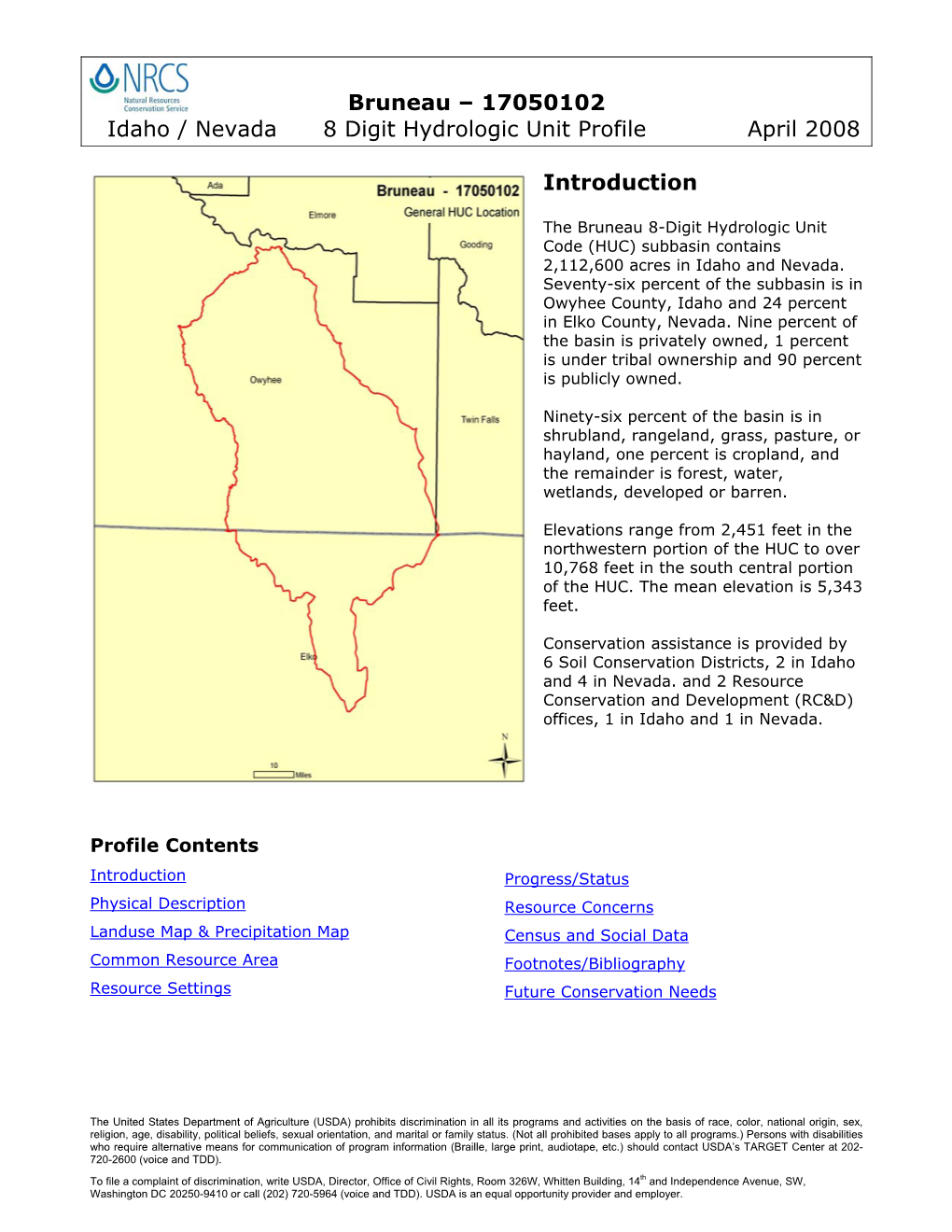 Bruneau – 17050102 Idaho / Nevada 8 Digit Hydrologic Unit Profile April 2008