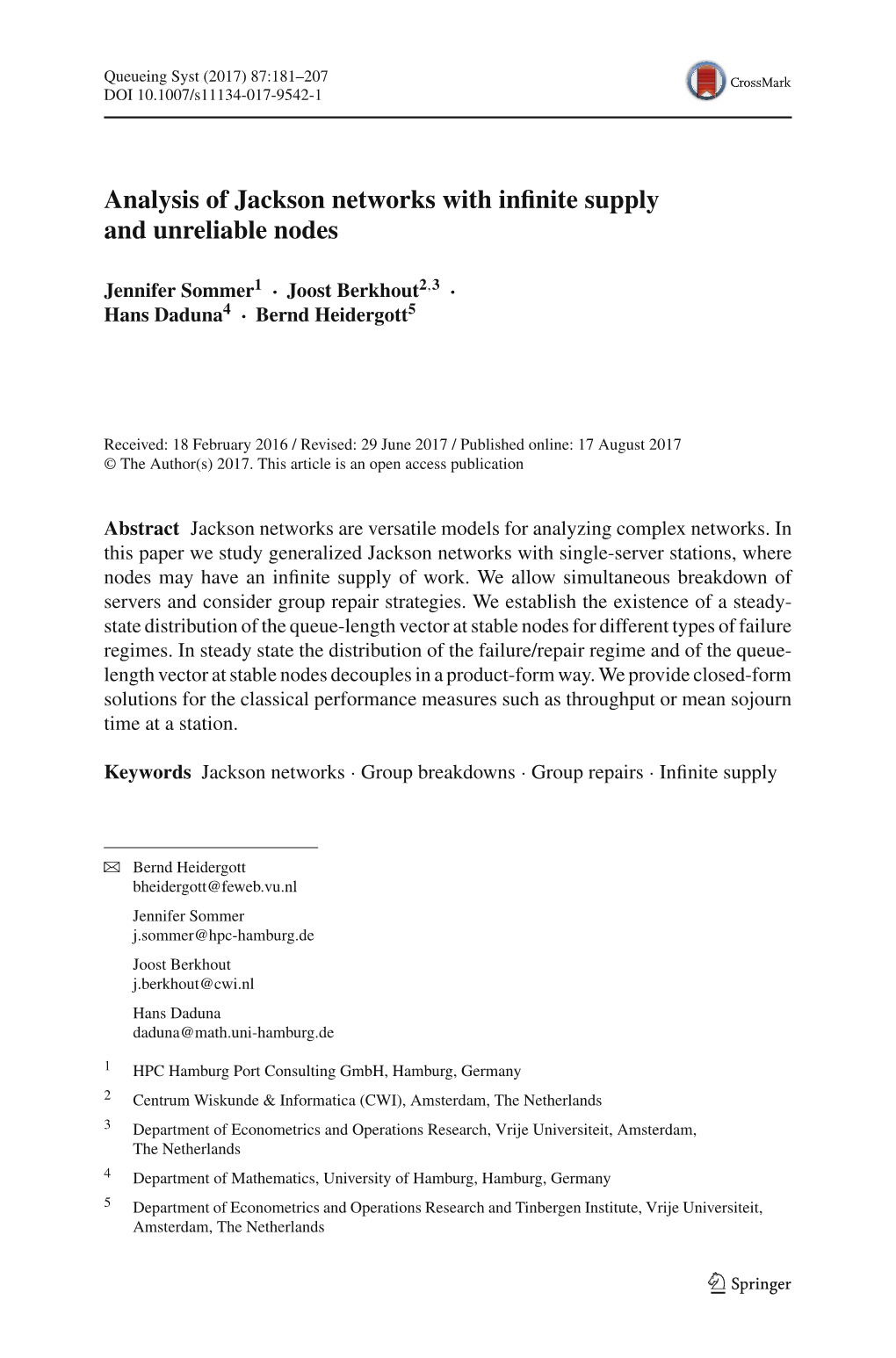 Analysis of Jackson Networks with Infinite Supply and Unreliable Nodes