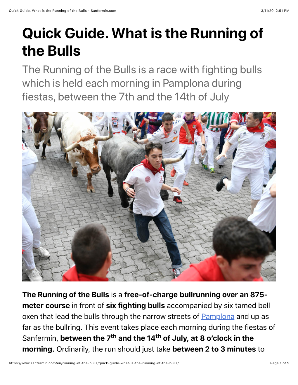 Quick Guide. What Is the Running of the Bulls - Sanfermin.Com 3/11/20, 2�51 PM Quick Guide