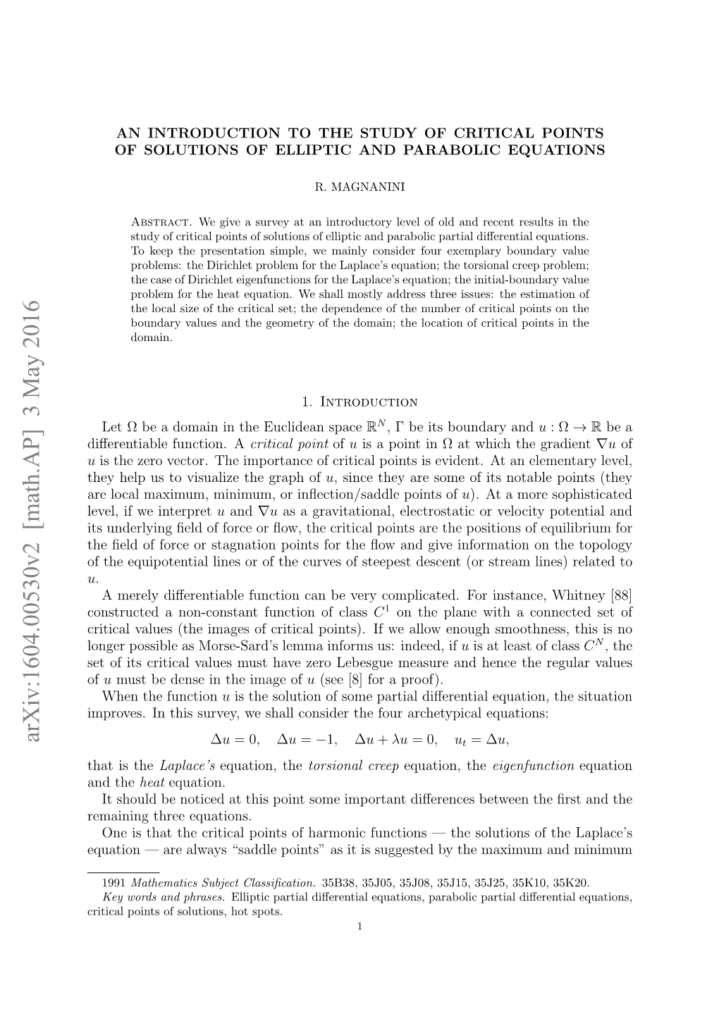 Arxiv:1604.00530V2 [Math.AP] 3 May 2016