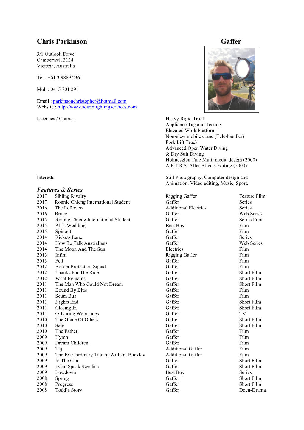 Chris Parkinson CV Jan 2017