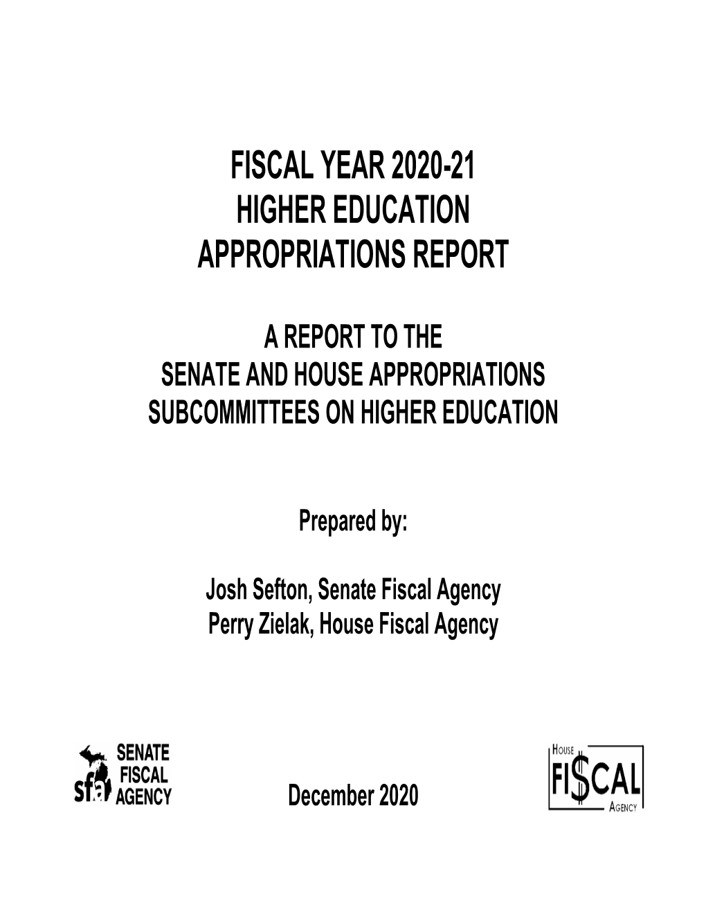 Fiscal Year 2020-21 Higher Education Appropriations Report